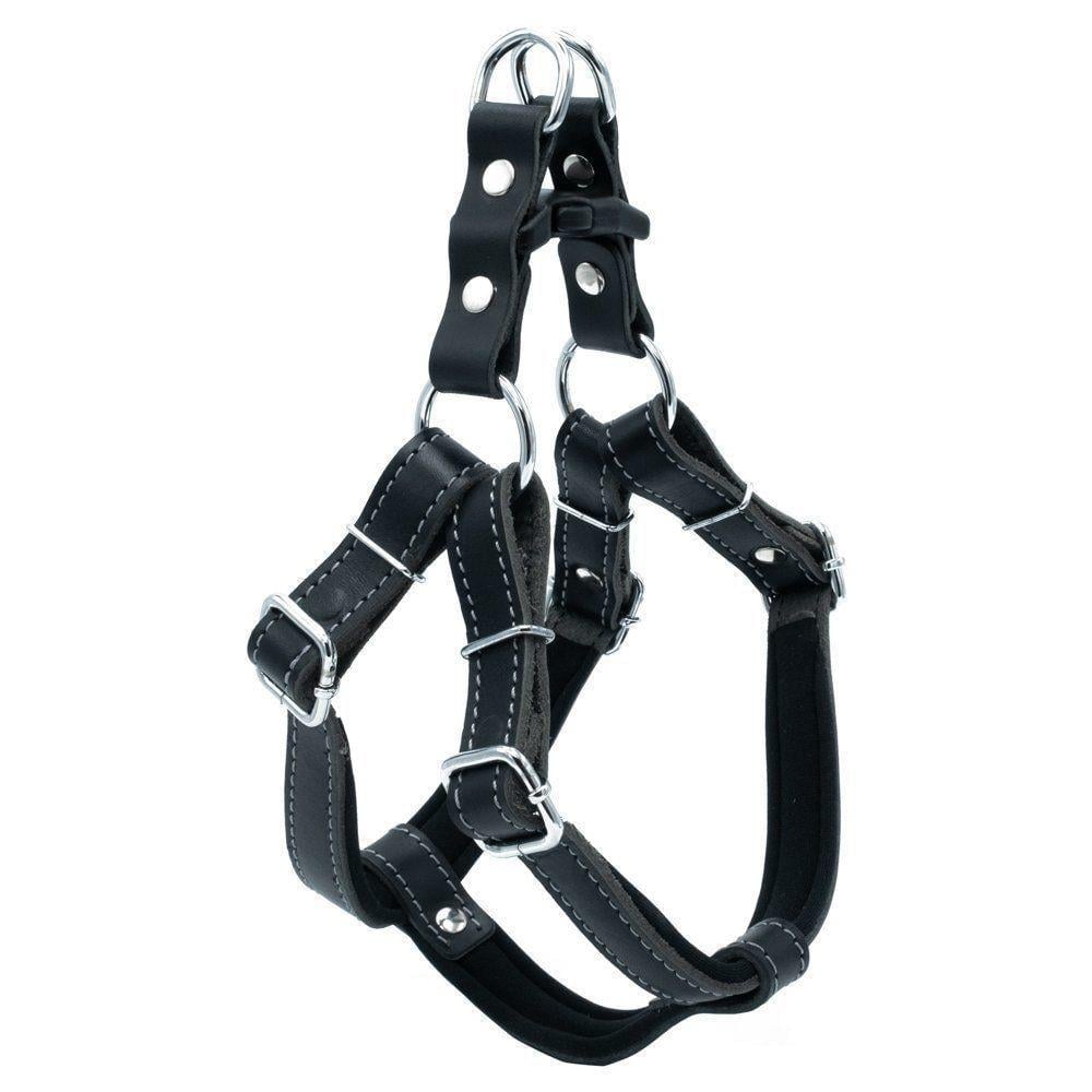 Doggie Konforlu Gerçek Deriden El Yapımı Ronin Model Köpek Göğüs Tasması M-2x45-55cm - Black