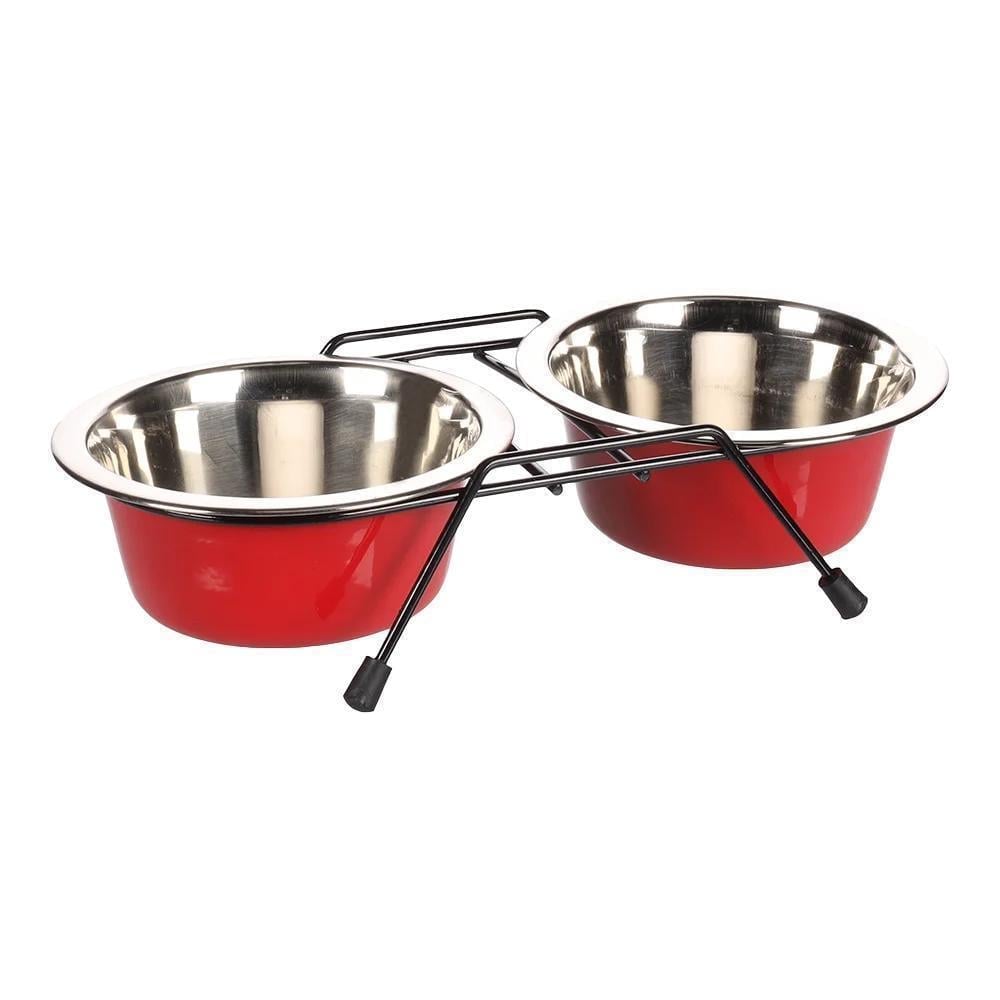 Flamingo Arjun Standlı İkili Çelik Mama Kabı / Kırmızı / 380 ml