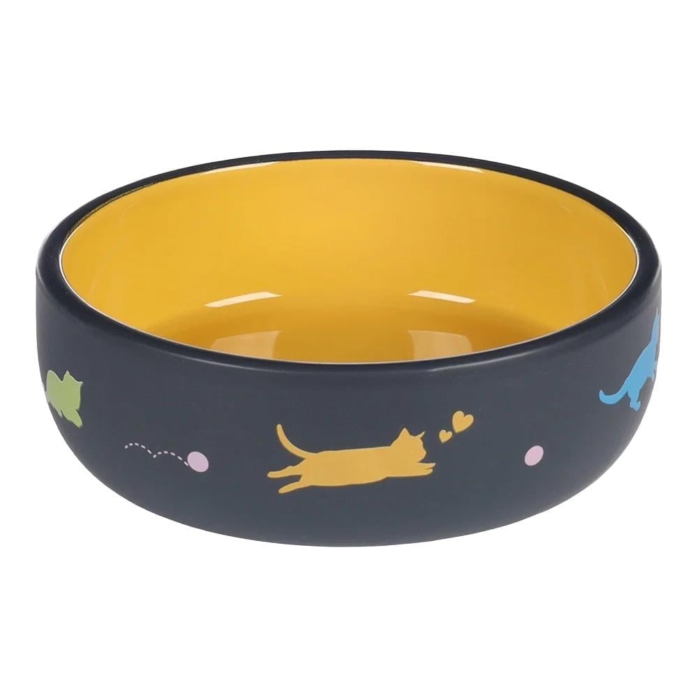 Flamingo Ranı Kedi Desenli Seramik Mama Kabı / 380 ml