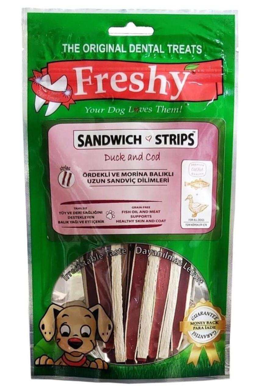 Freshy Sandwich Strips Ördekli ve Morina Balıklı Köpek Ödülü 80g