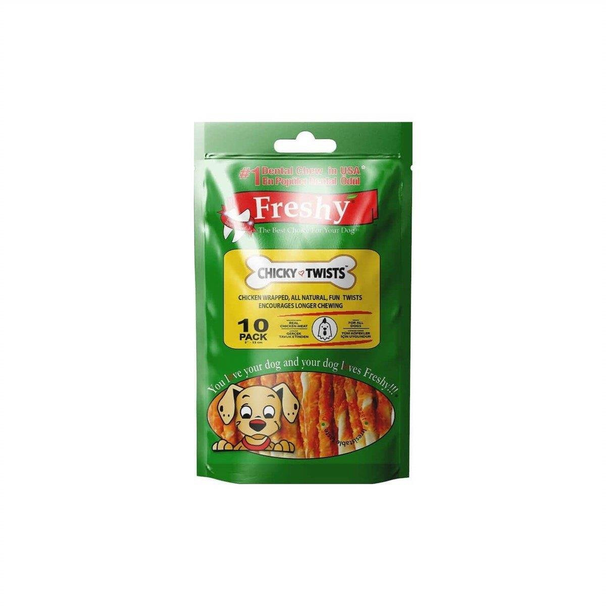 FRESHY Tavuklu Burgu Çubuk Chicky Twists  %100 Tavuk Etli 90 gram, 10 Adet