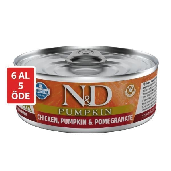 N&D Pumpkin Balkabaklı Tavuklu ve Narlı Tahılsız Yetişkin Kedi Konservesi 6X70gr