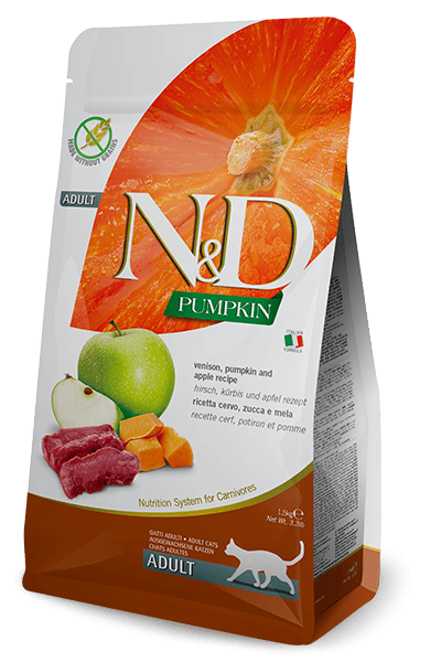 N&D PUMPKIN Geyik, balkabağı ve elma. Yetişkin kediler için tam mamadır. 1.5kg