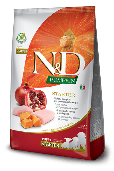 N&D PUMPKIN Tavuk, balkabağı ve nar. 2 aylık yaşa kadar olan sütten kesilmemiş yavru köpekler için formüle edilmiş tam mamadır. 2.5kg