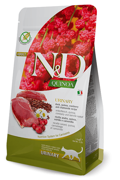 N&D QUINOA Ördek, kinoa, kızılcık ve papatya. Yetişkin kediler için diyetetik tam mamadır. 1.5kg