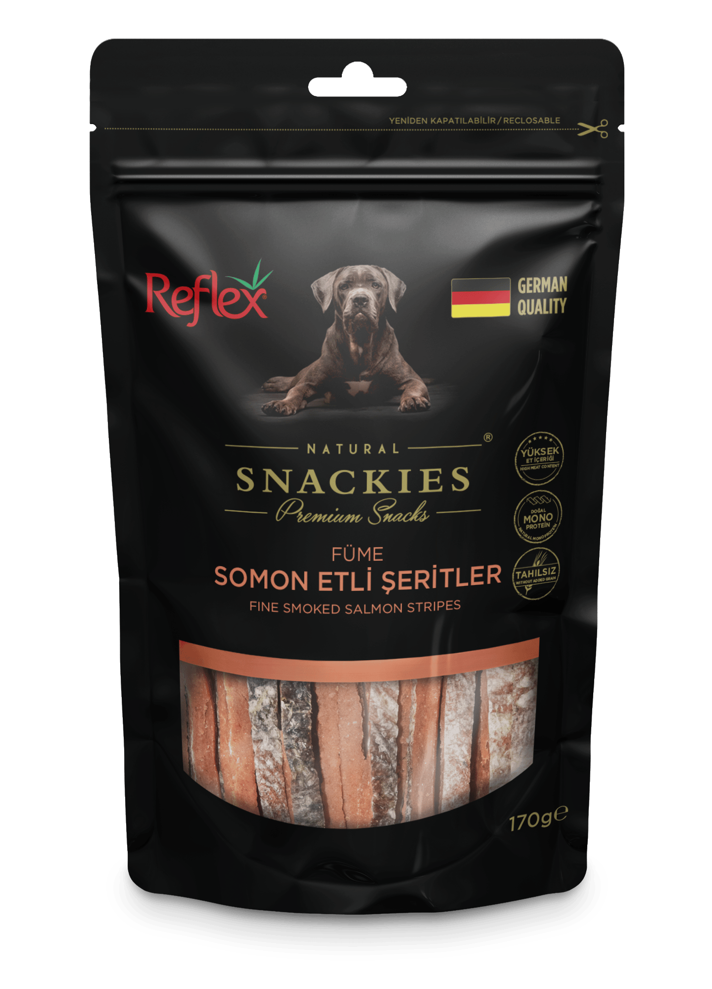 REFLEX Snackies / Füme Somon Etli Şeritler Köpek Ödül maması 170gr