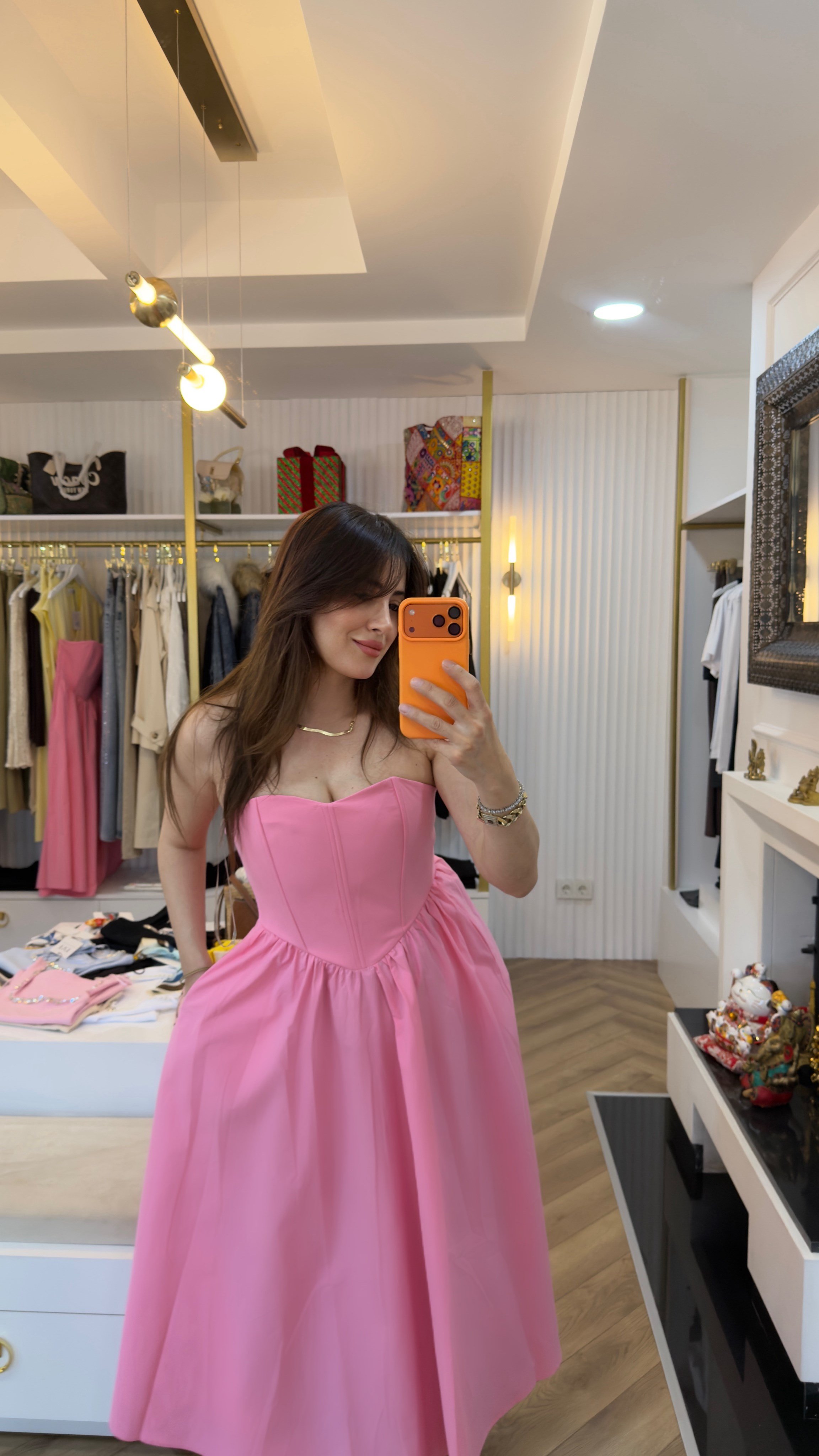 Pembe Straplez Elbise