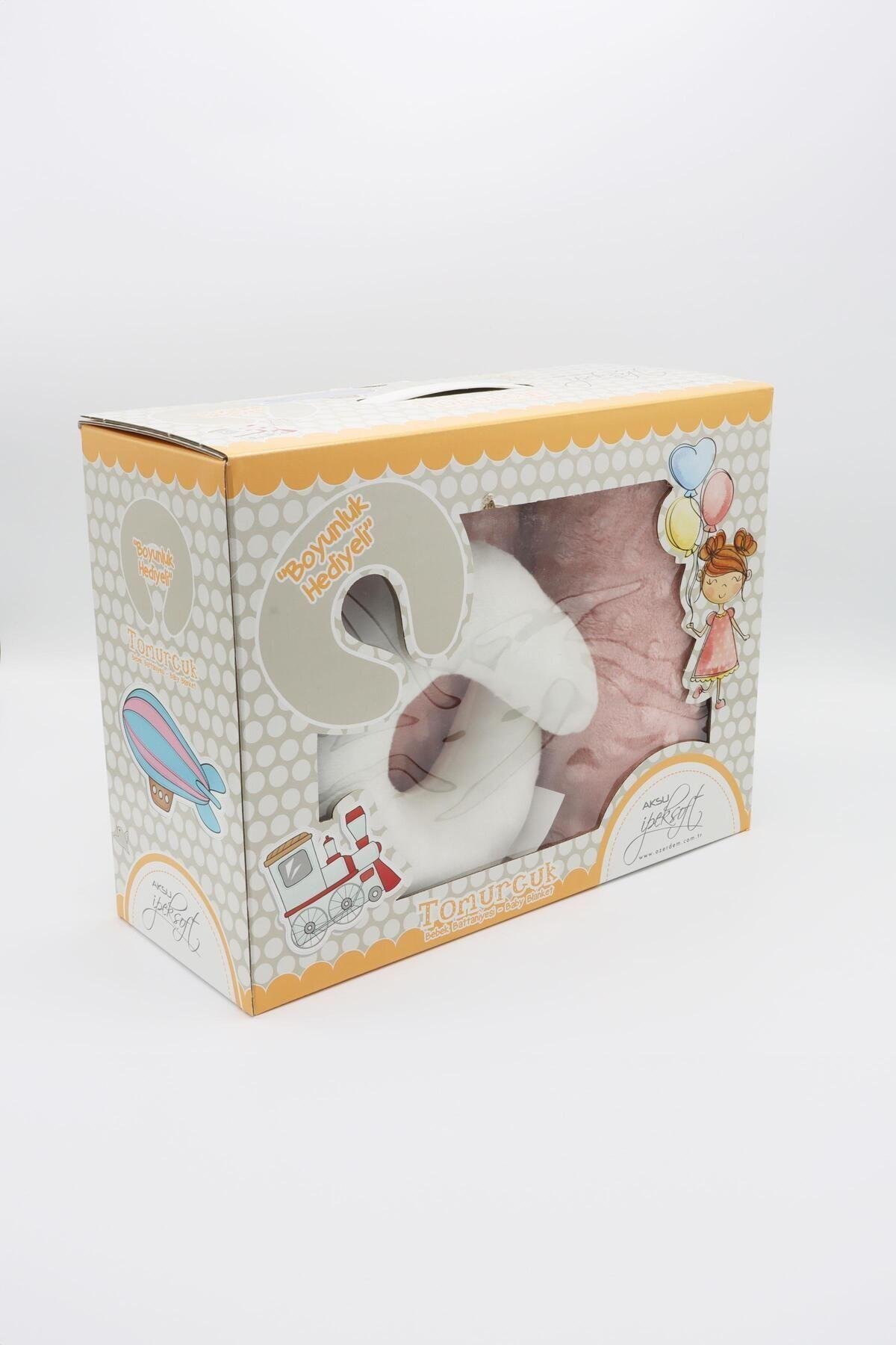 Aksu İpeksoft Boyunluk Oyuncaklı Tomurcuk Battaniye, Çocuk Battaniye, Bebek Battaniye Pembe 90x110 cm