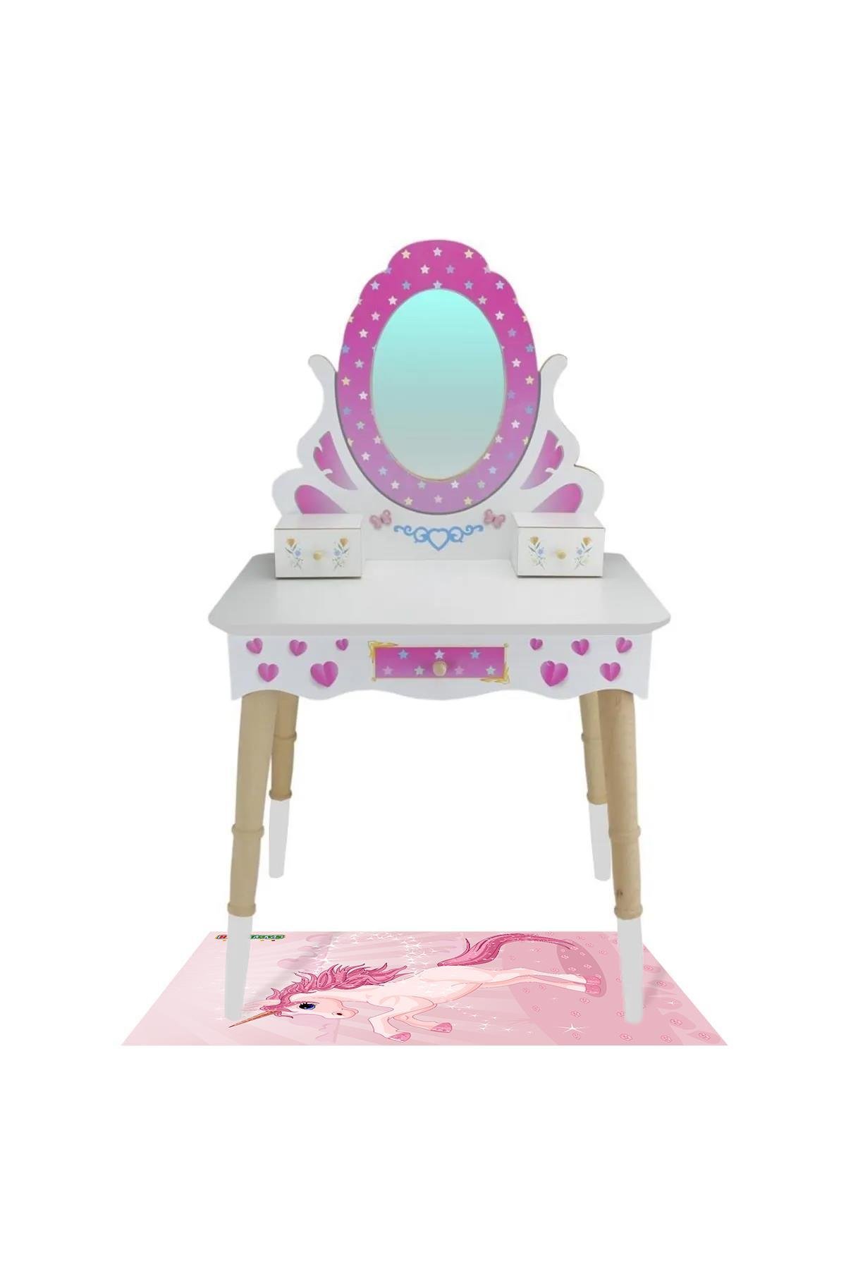 ÇG65 Ahşap Çocuk Makyaj Masası, Pembe Makyaj Masası T3005