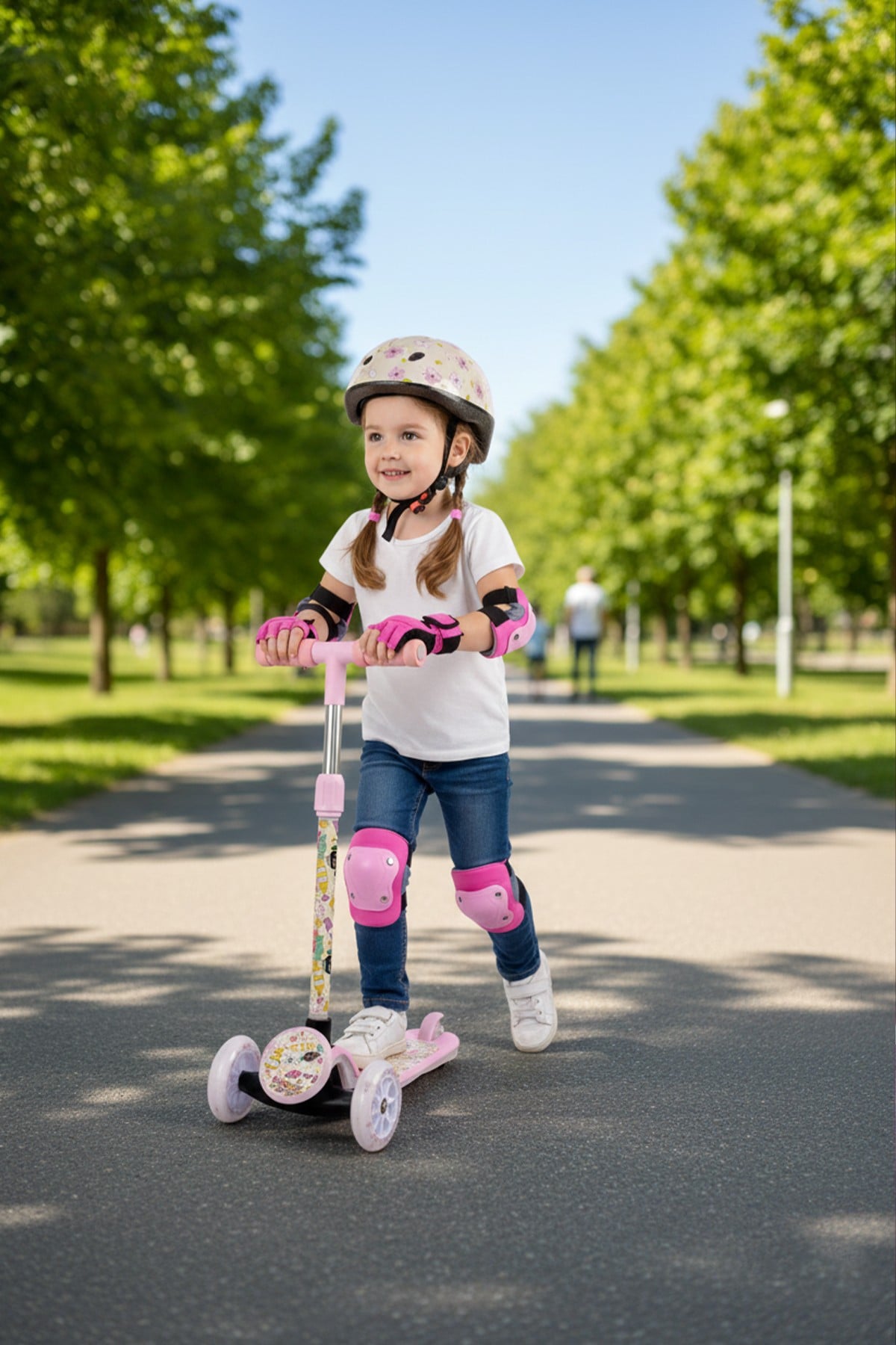 Işıklı Scooter Pembe Dizlik Dirseklik Seti Hediye