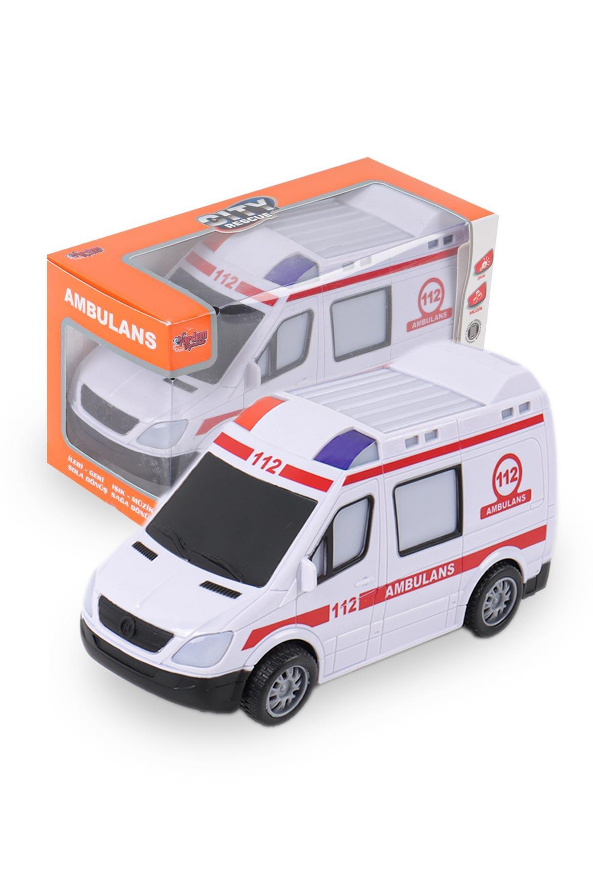 Işıklı Sesli Metal Ambulans Çek Bırak Özellikli, Çekbırak Işıklı Sesli Ambulans 1:32