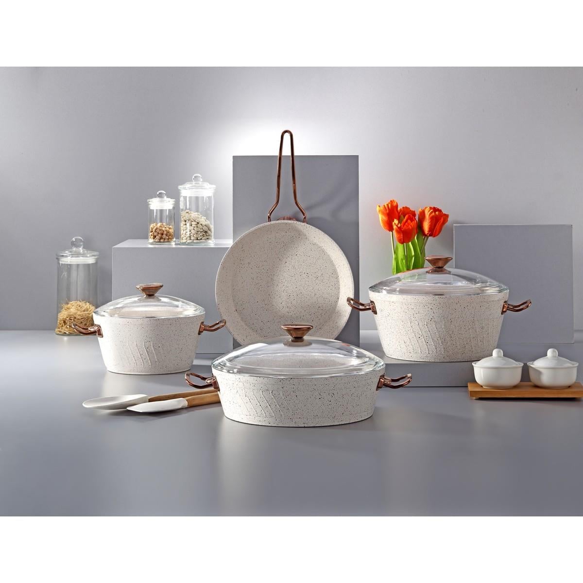 Milena 7 Parça Granit (18-22-26)Cm Tencere & 26CM Tava Set