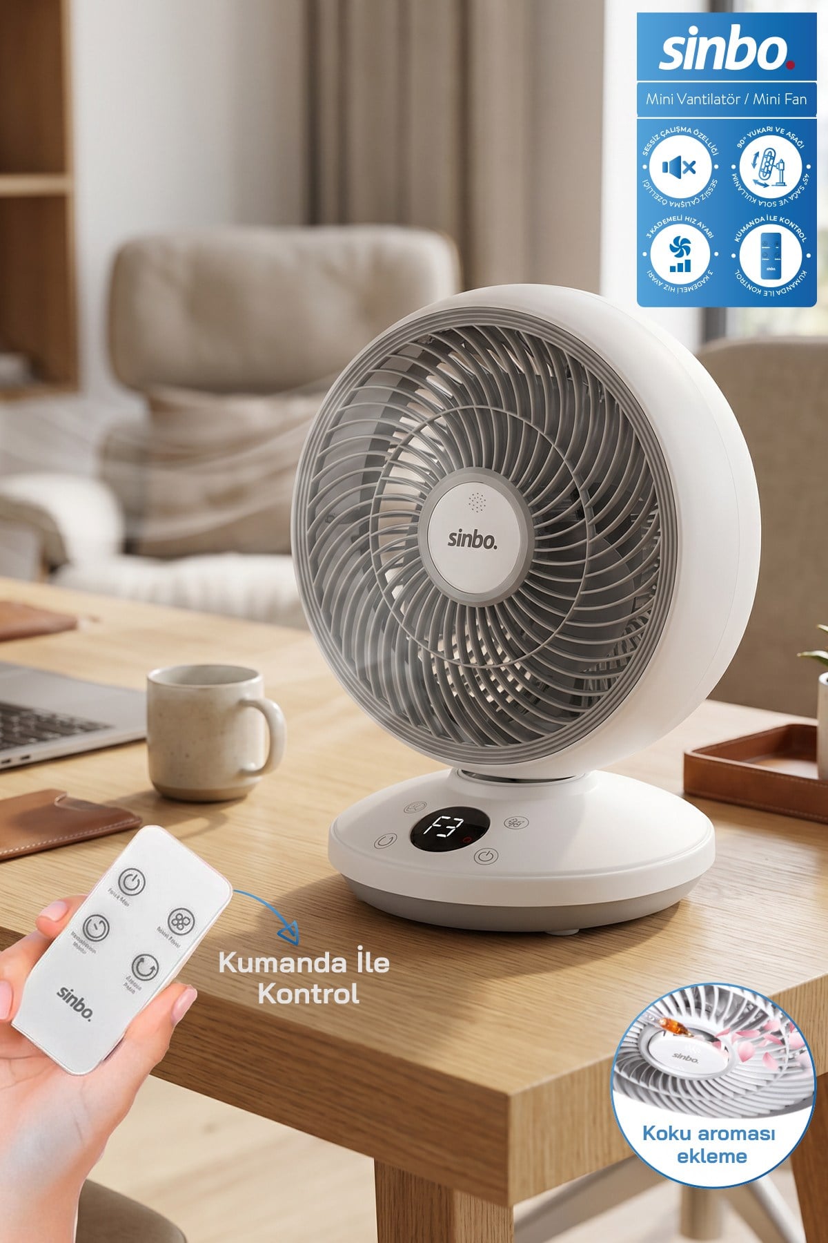 SİNBO SF-7702 MASAÜSTÜ VANTİLATÖR FAN BEYAZ