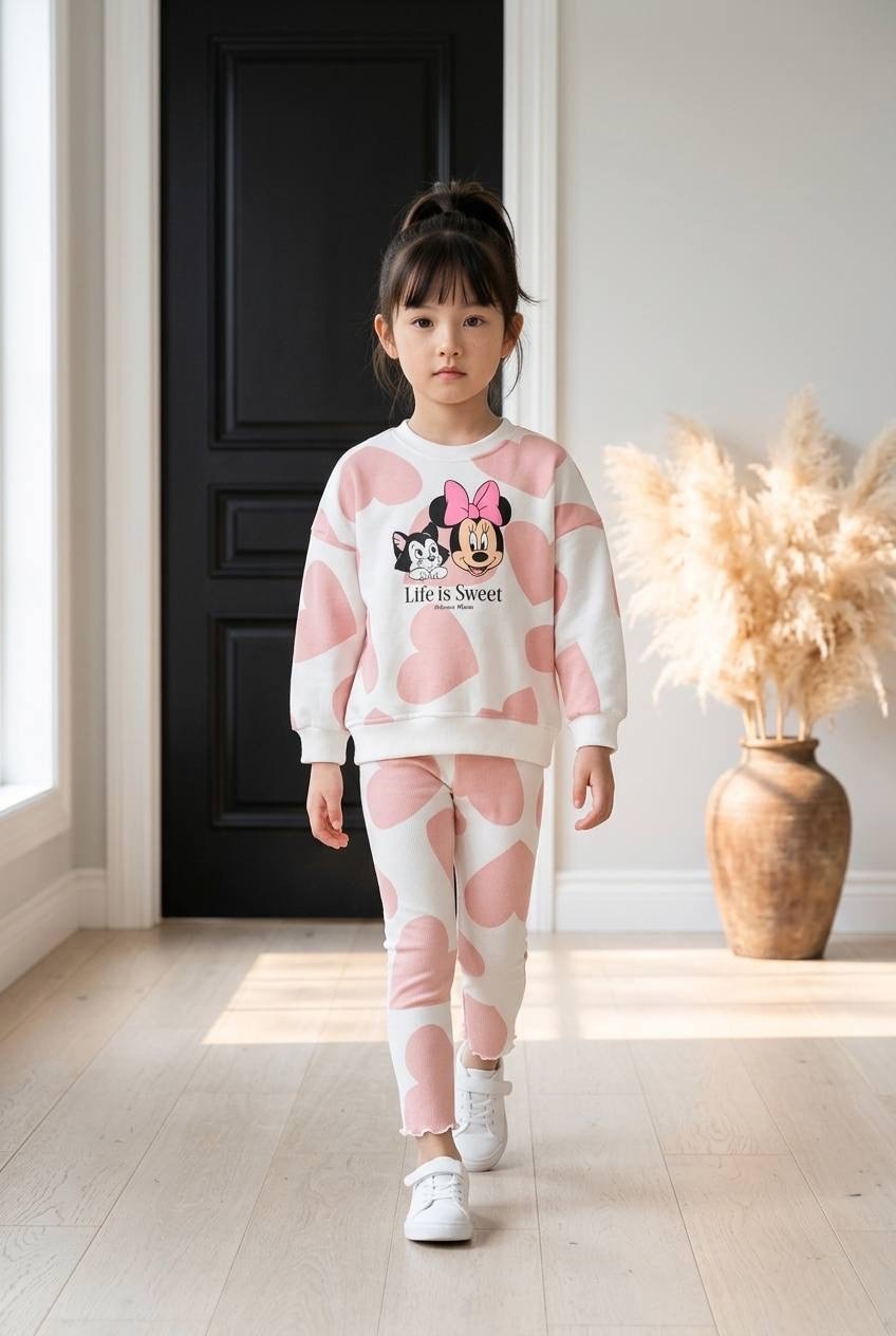 3 iplik kız çocuk %98 pamuk taytlı MINNIE takım