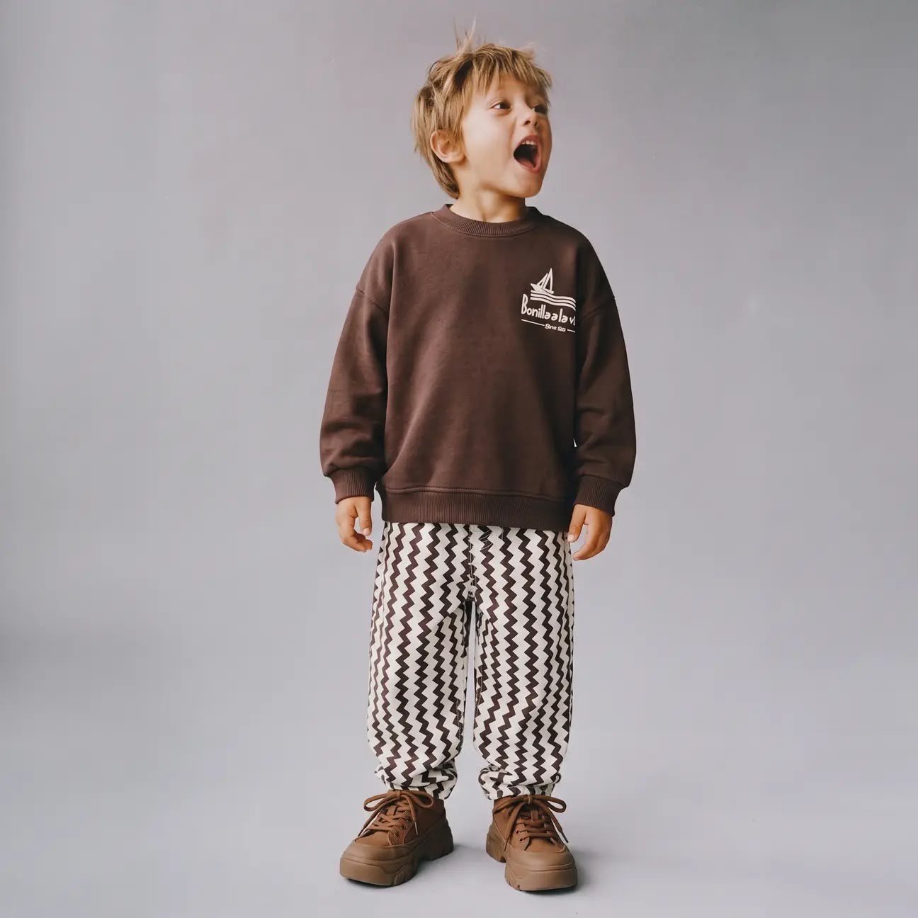 3 iplik Laciel unisex kahverengi  sweatshirt