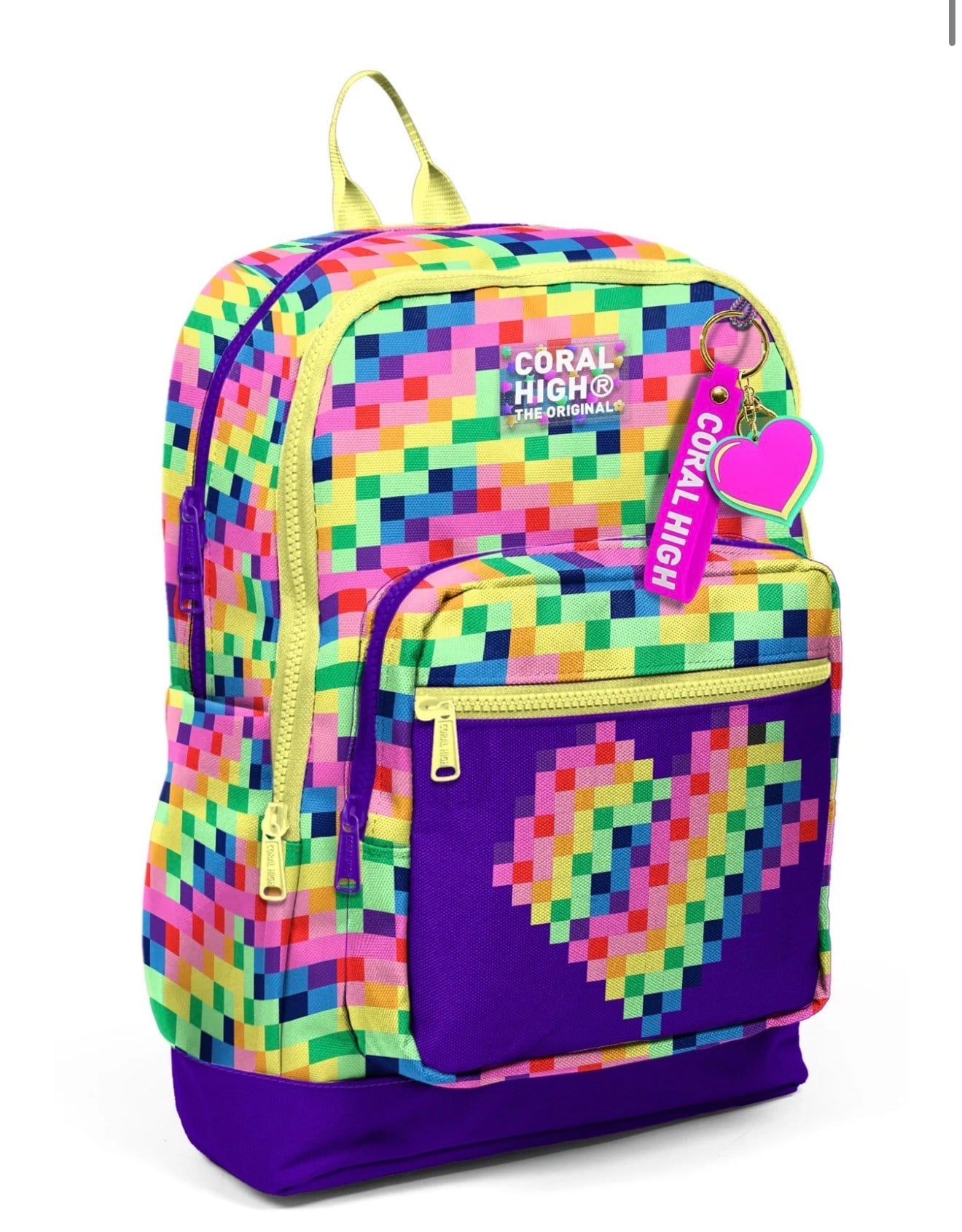 Coral High Kids Çok Renkli Piksel Kalp Desenli Okul Sırt Çantası 33208