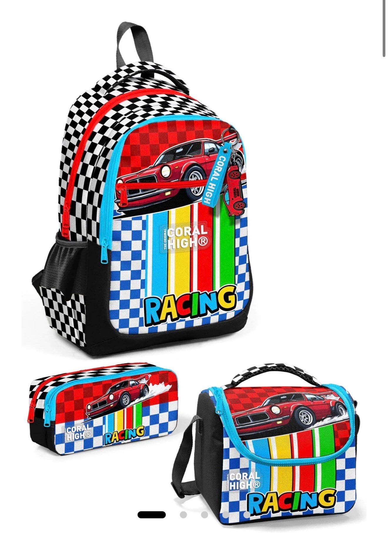 Coral High Kids Kırmızı Araba Desenli 3'lü Okul Çanta Seti SET0133257