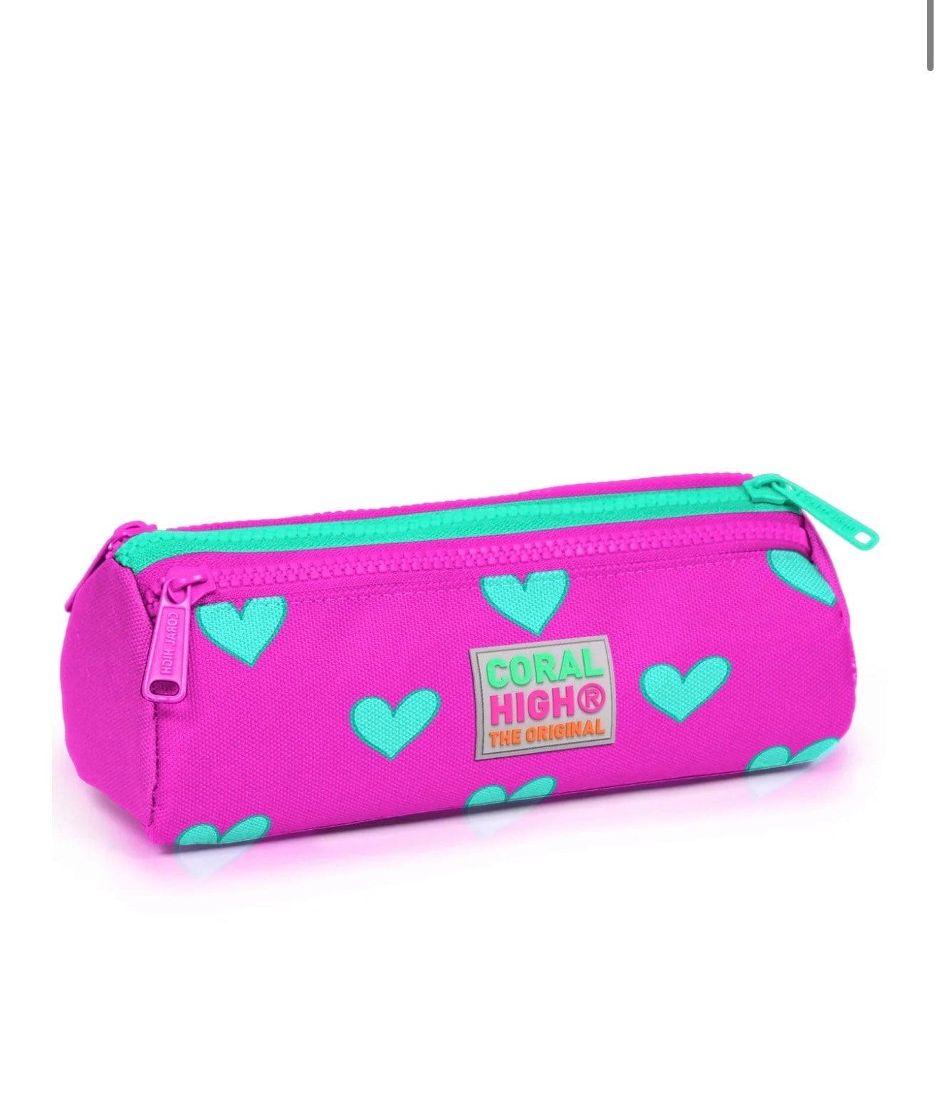 Coral High Kids Neon Pembe Su Yeşili Kalp Desenli Üç Bölmeli Kalem Çantası 22317