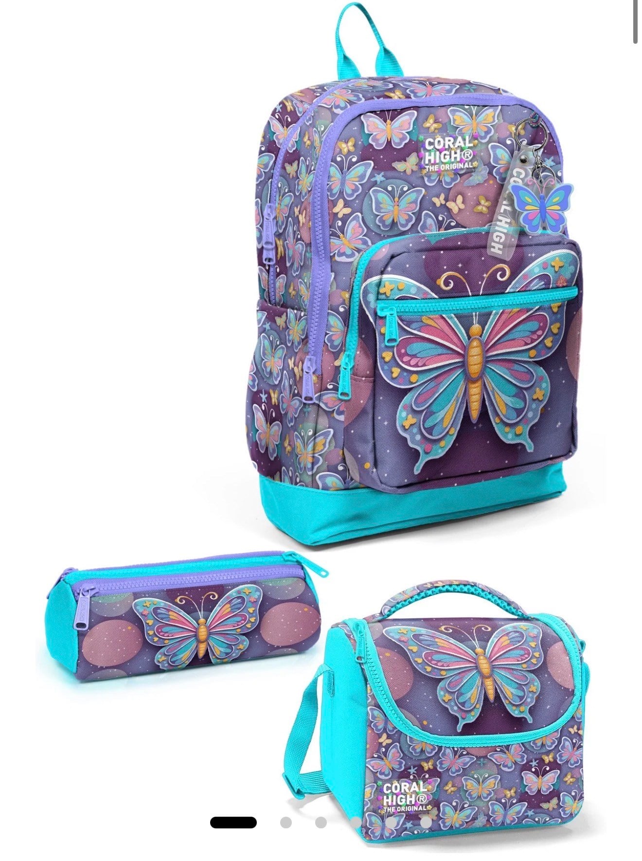 Coral High Kids Pastel Renkli Kelebek Desenli Desenli 3'lü Okul Çanta Seti SET0133206