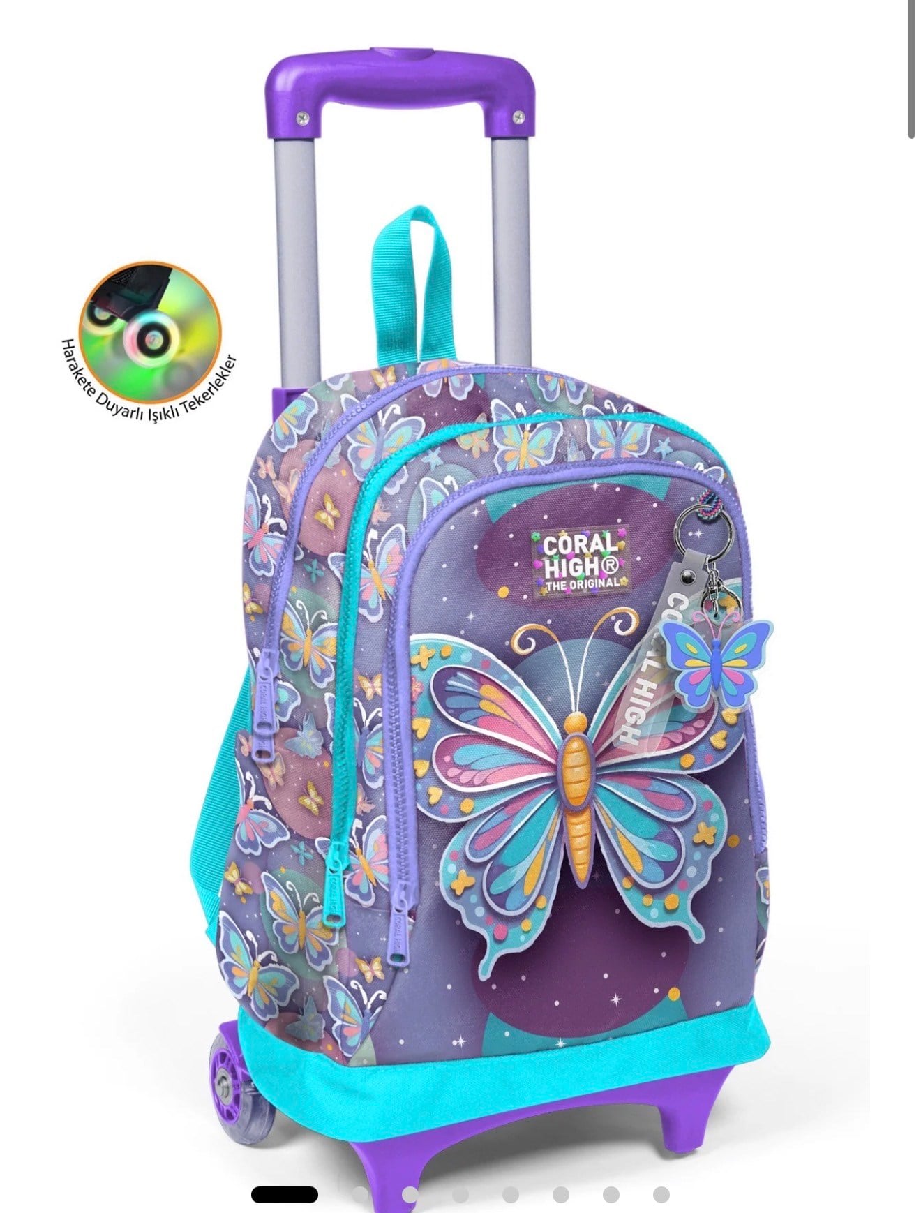 Coral High Kids Pastel Renkli Kelebek Desenli Üç Bölmeli Çekçekli Okul Sırt Çantası 34006