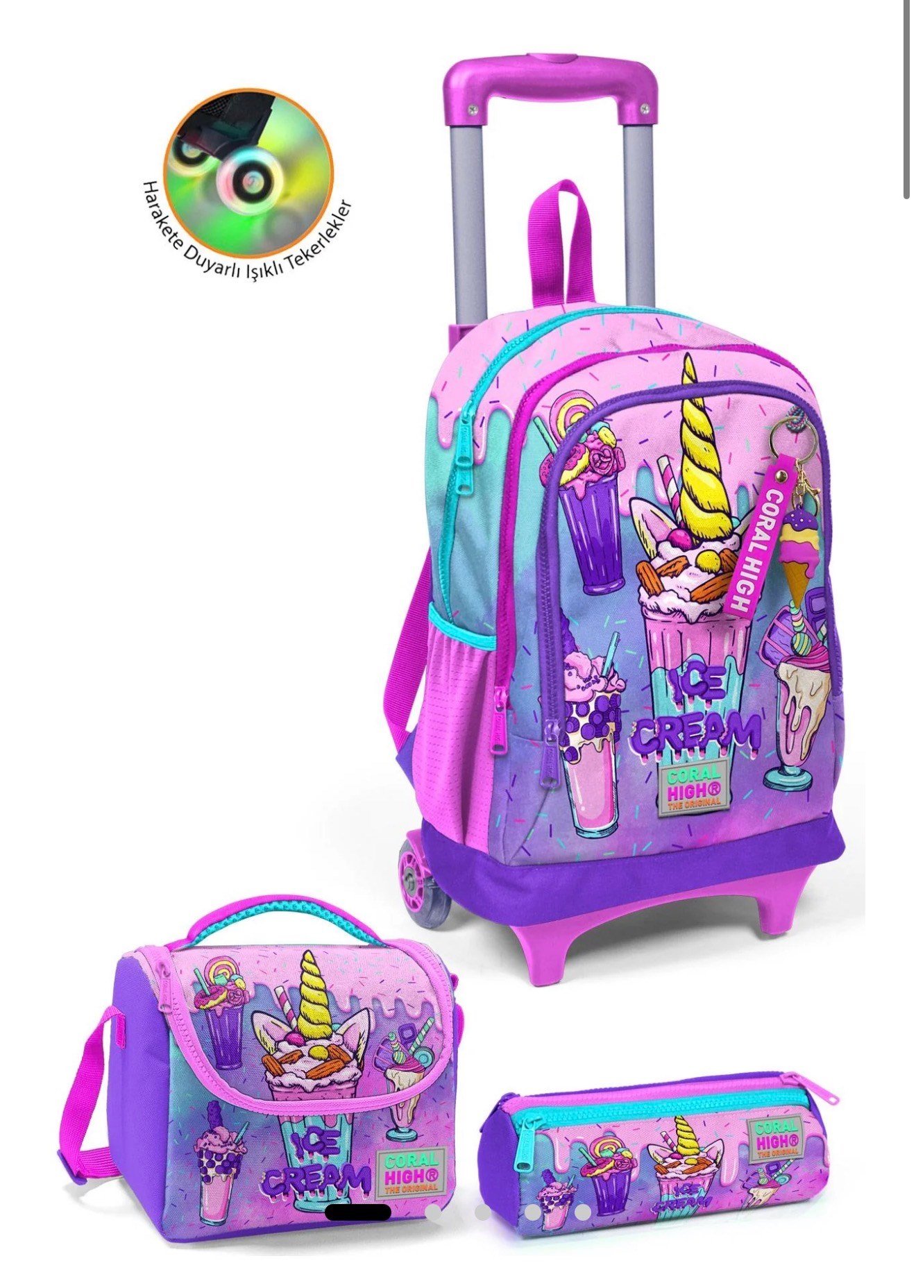 Coral High Kids Pembe Mor Milkshake Dondurma Desenli 3'lü Çanta Seti SET0123949