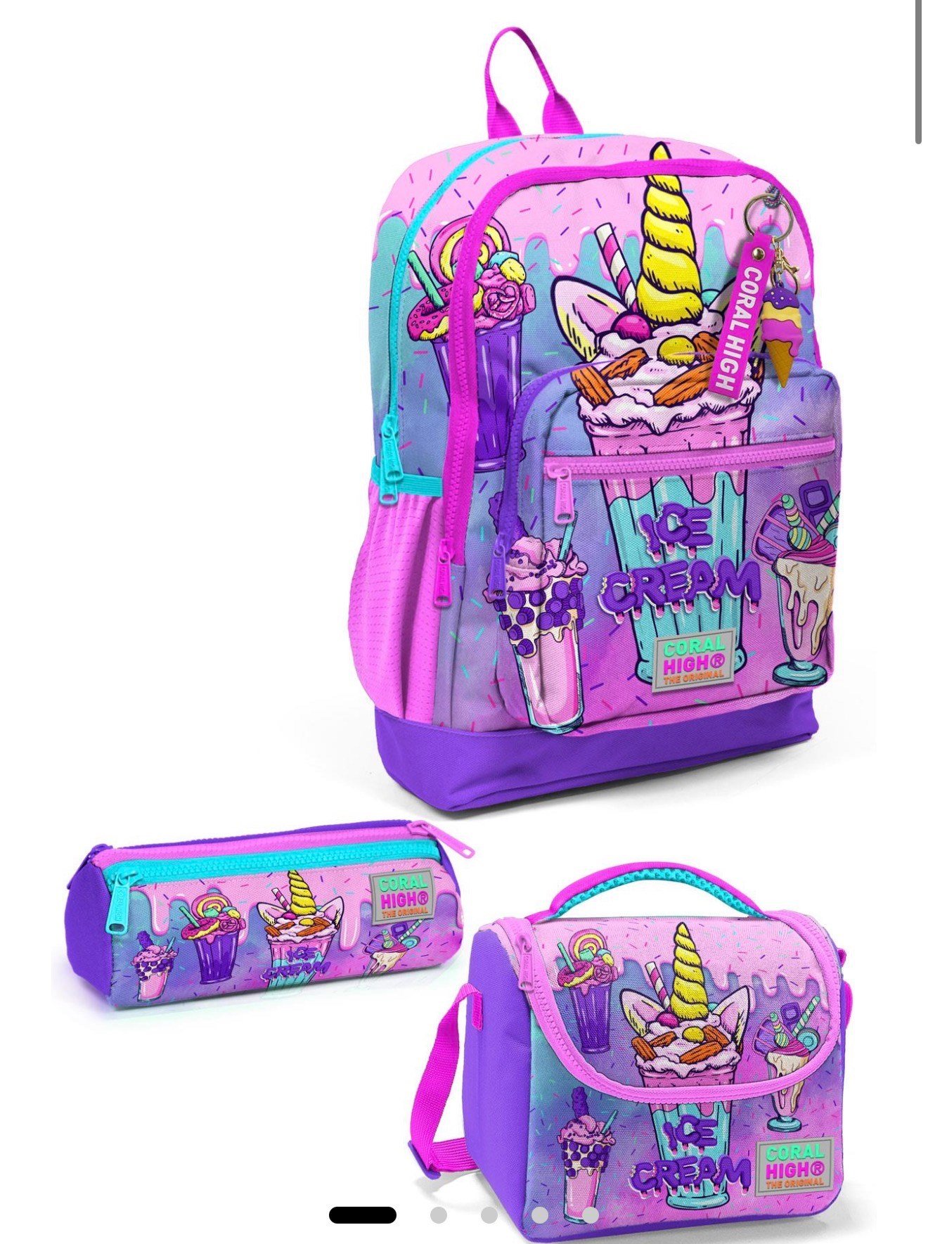 Coral High Kids Pembe Mor Milkshake Dondurma Desenli 3'lü Okul Çanta Seti SET0123749