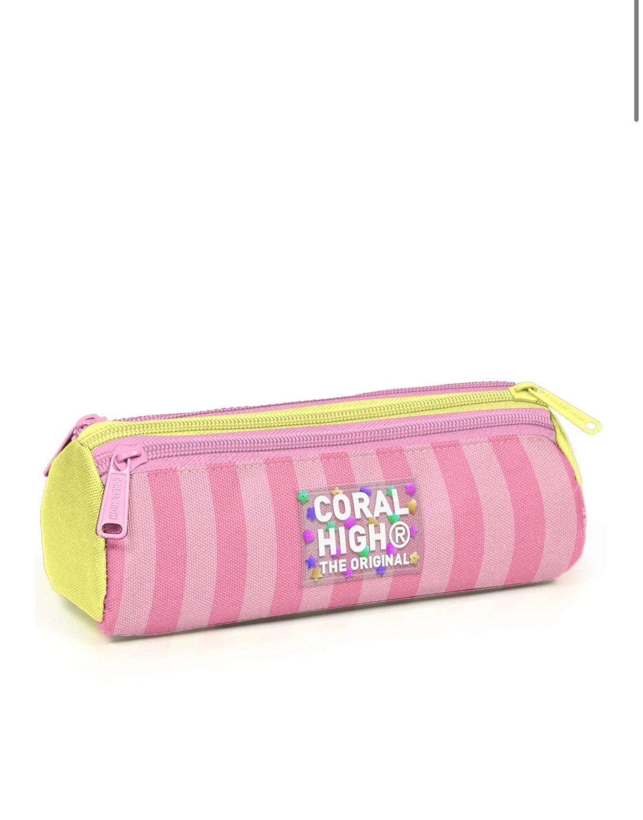 Coral High Kids Pembe Sarı Çizgi Desenli Üç Bölmeli Kalem Çantası 31023