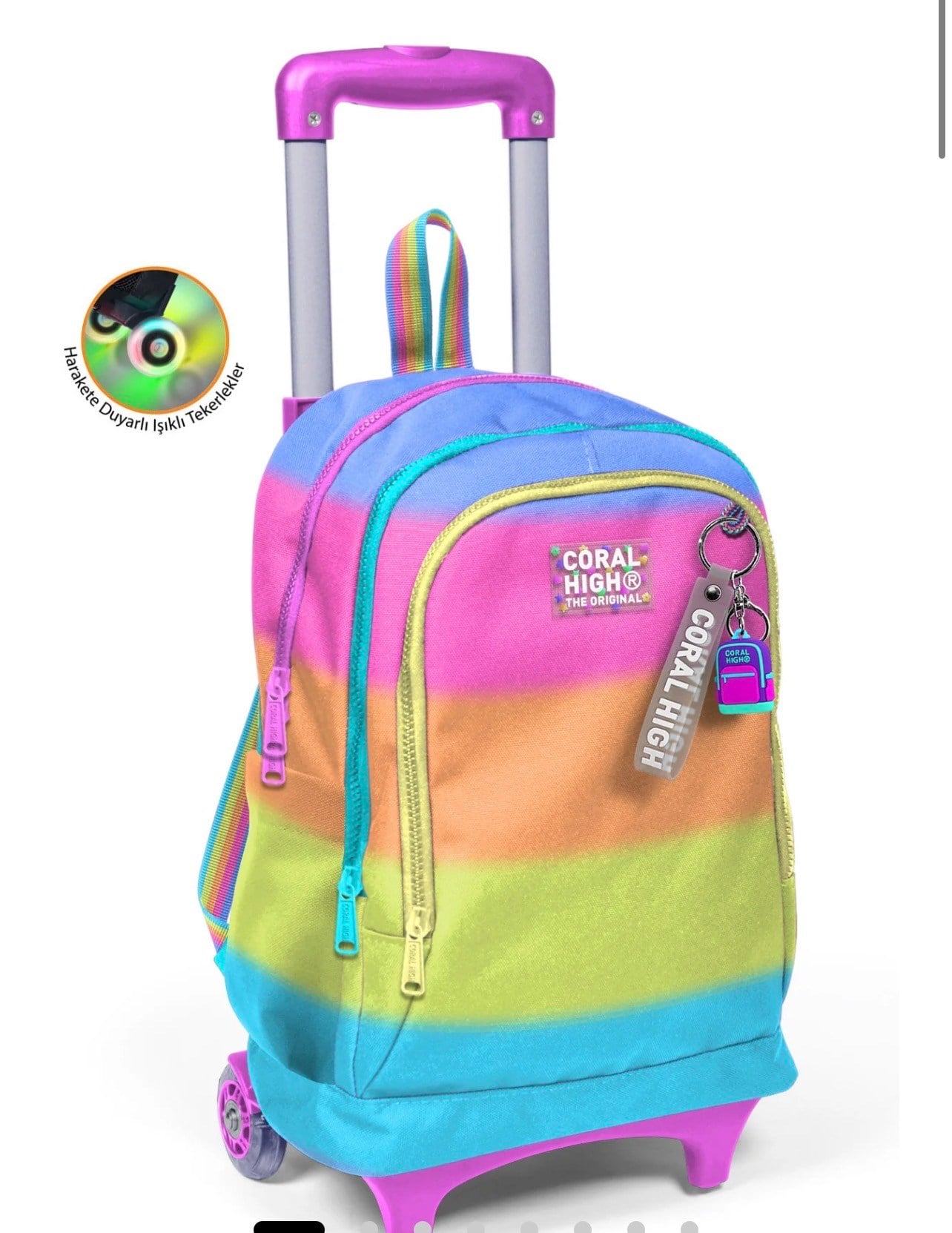 Coral High Kids Renkli Çizgili Üç Bölmeli Çekçekli Okul Sırt Çantası 23970