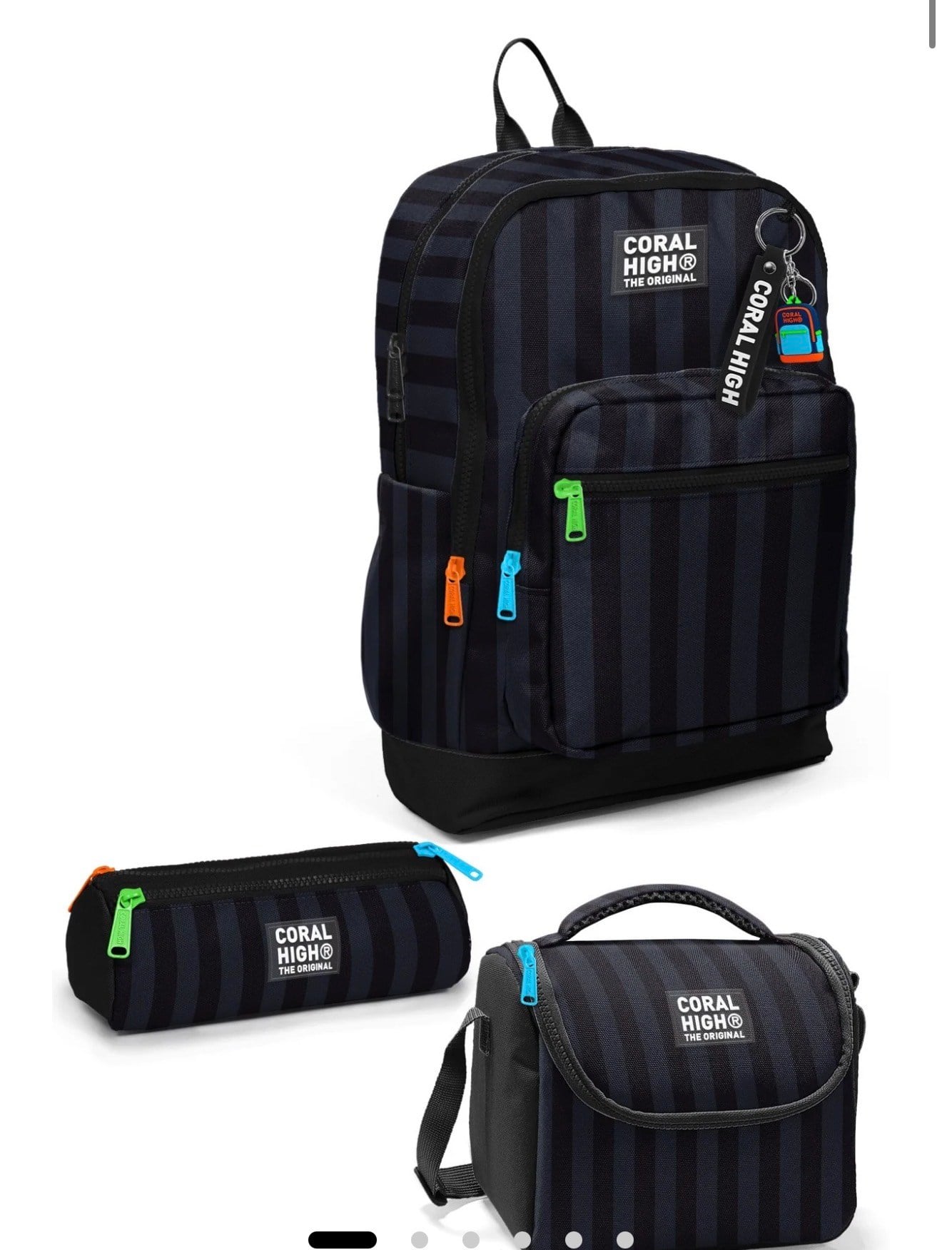 Coral High Kids Siyah Çizgi Desenli 3'lü Okul Çanta Seti SET0133218
