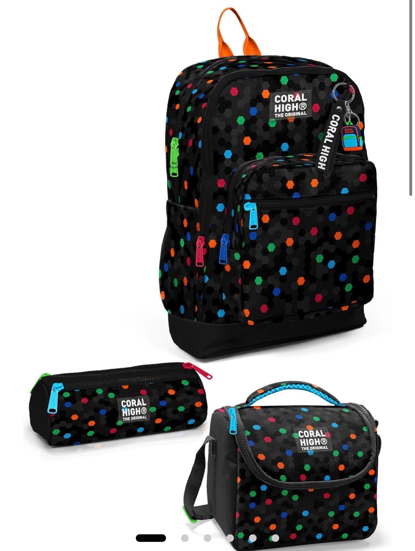 Coral High Kids Siyah Renkli Petek Desenli 3'lü Okul Çanta Seti SET0133210