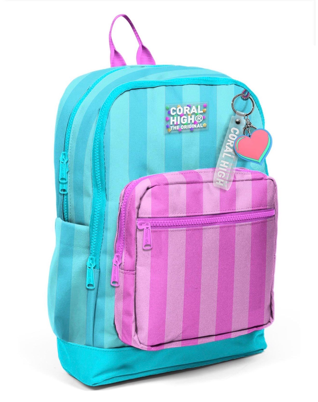 Coral High Kids Turkuaz Pembe Çizgili Dört Bölmeli Okul Sırt Çantası 23771