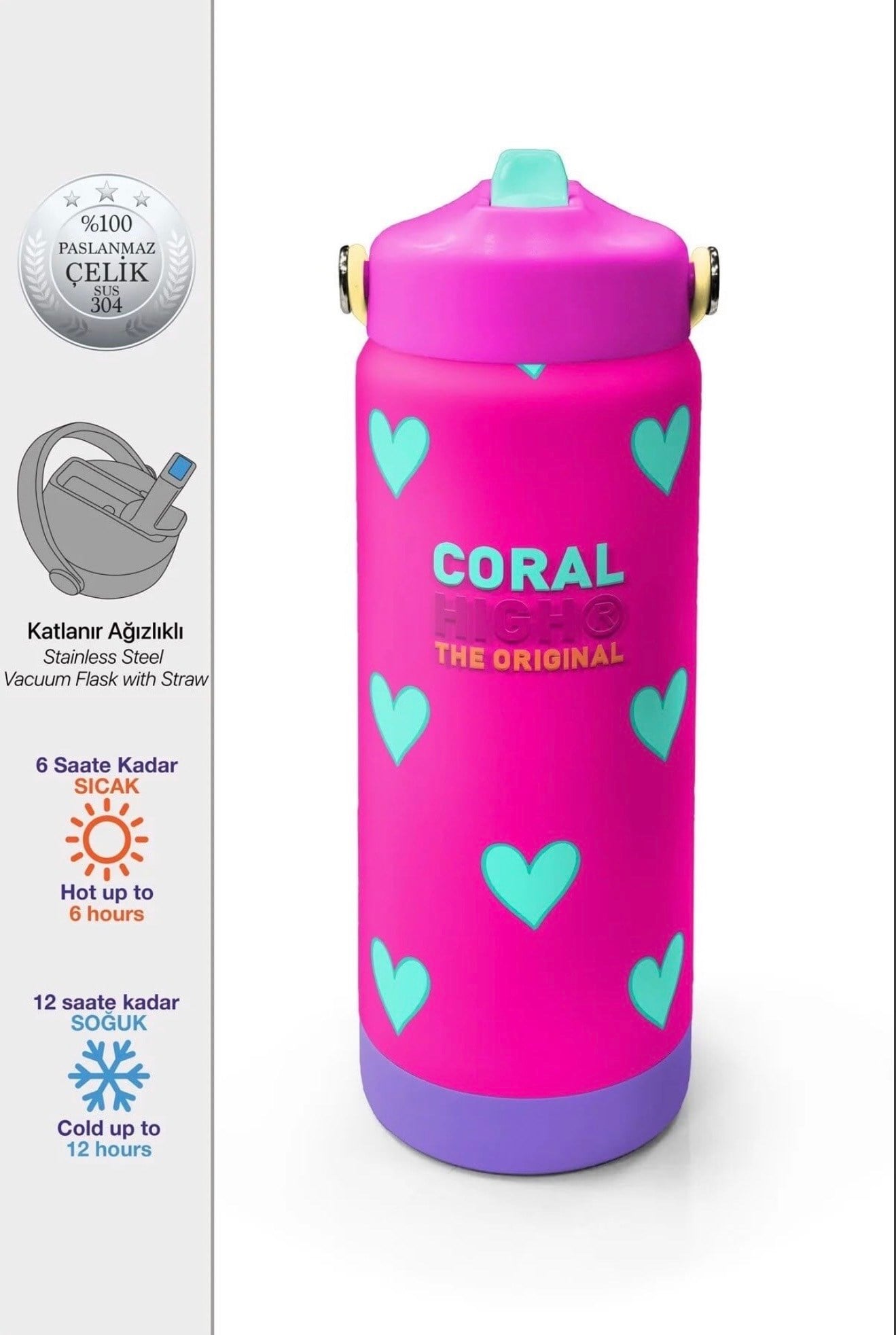 Coral High paslanmaz çelik-katlanır ağızlıklı Termos(650 ML) 38376