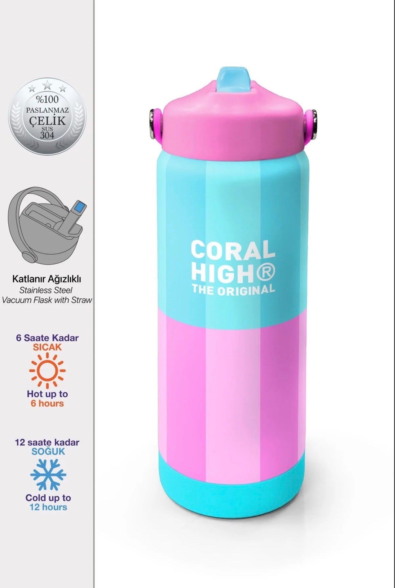 Coral High paslanmaz çelik-katlanır ağızlıklı Termos(650 ML) 38381