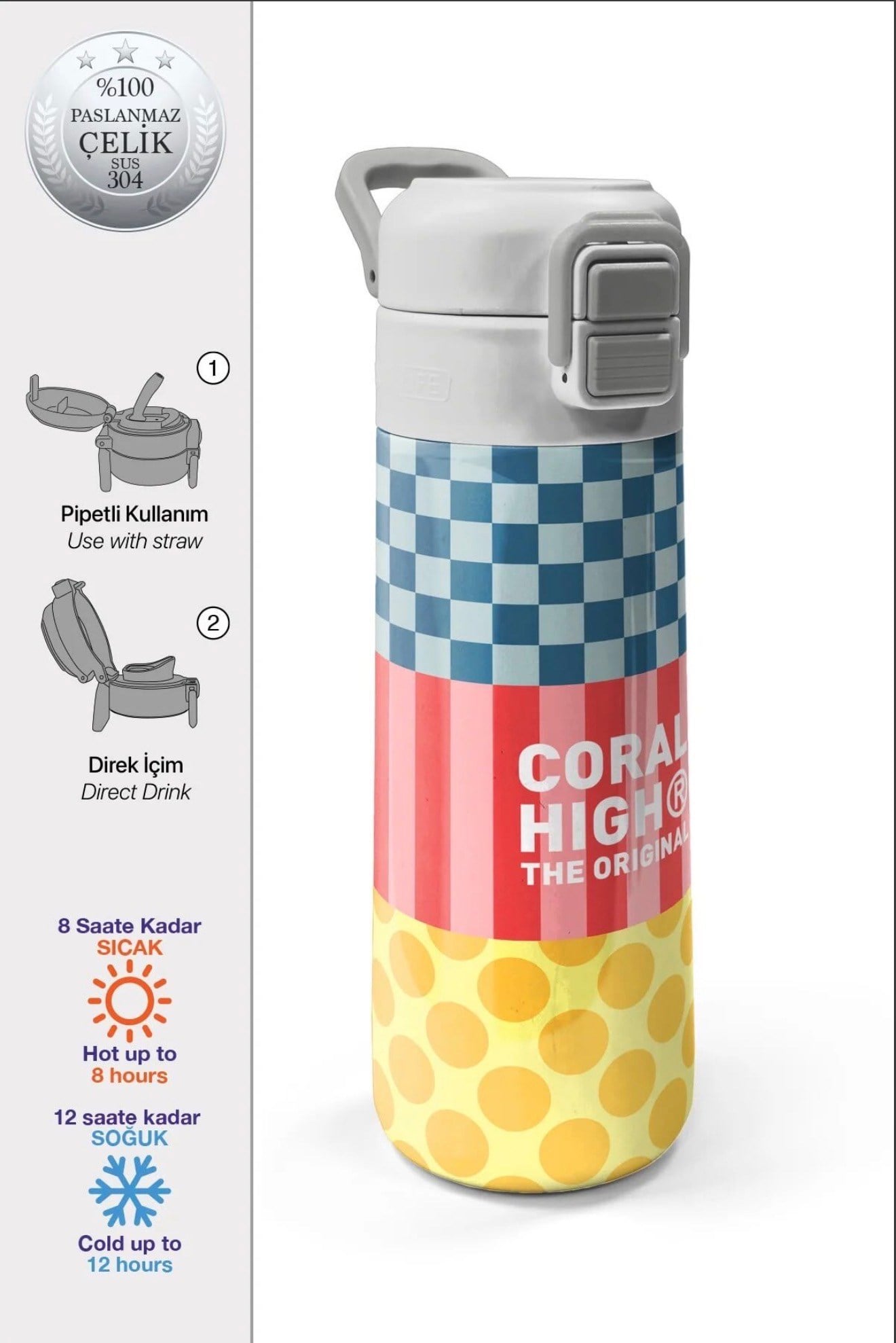 Coral High paslanmaz çelik-katlanır ağızlıklı Termos(800 ml) 38304