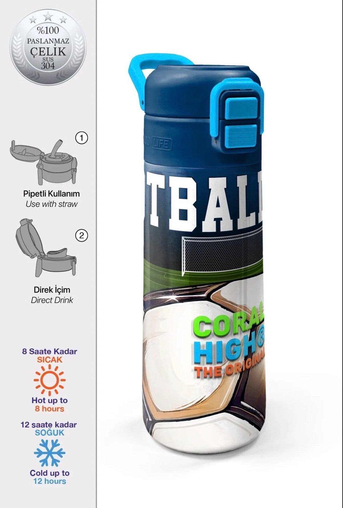 Coral High paslanmaz çelik pipetli ve direkt içimli Termos(500 ml) 31995