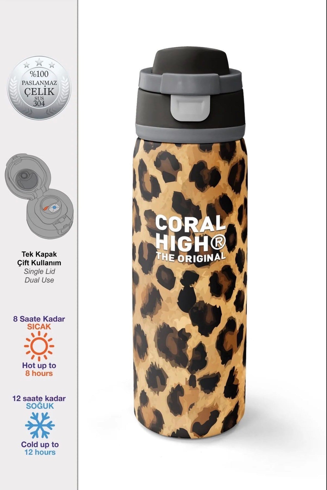 Coral High paslanmaz çelik PİPETLİ VE DİREKT İÇİMLİ termos (800 ml) 38541