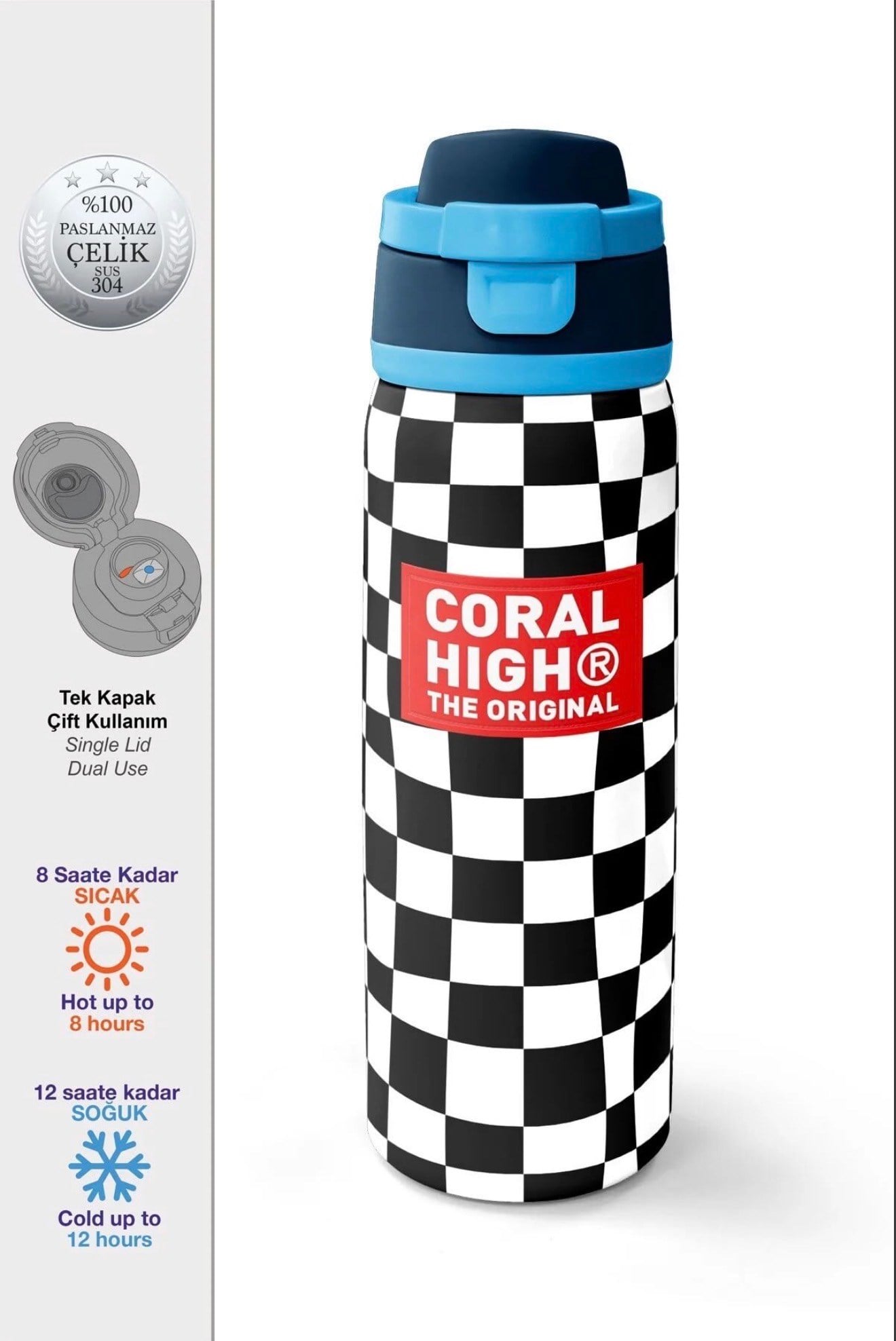 Coral High paslanmaz çelik PİPETLİ VE DİREKT İÇİMLİ termos (800 ml) 38512