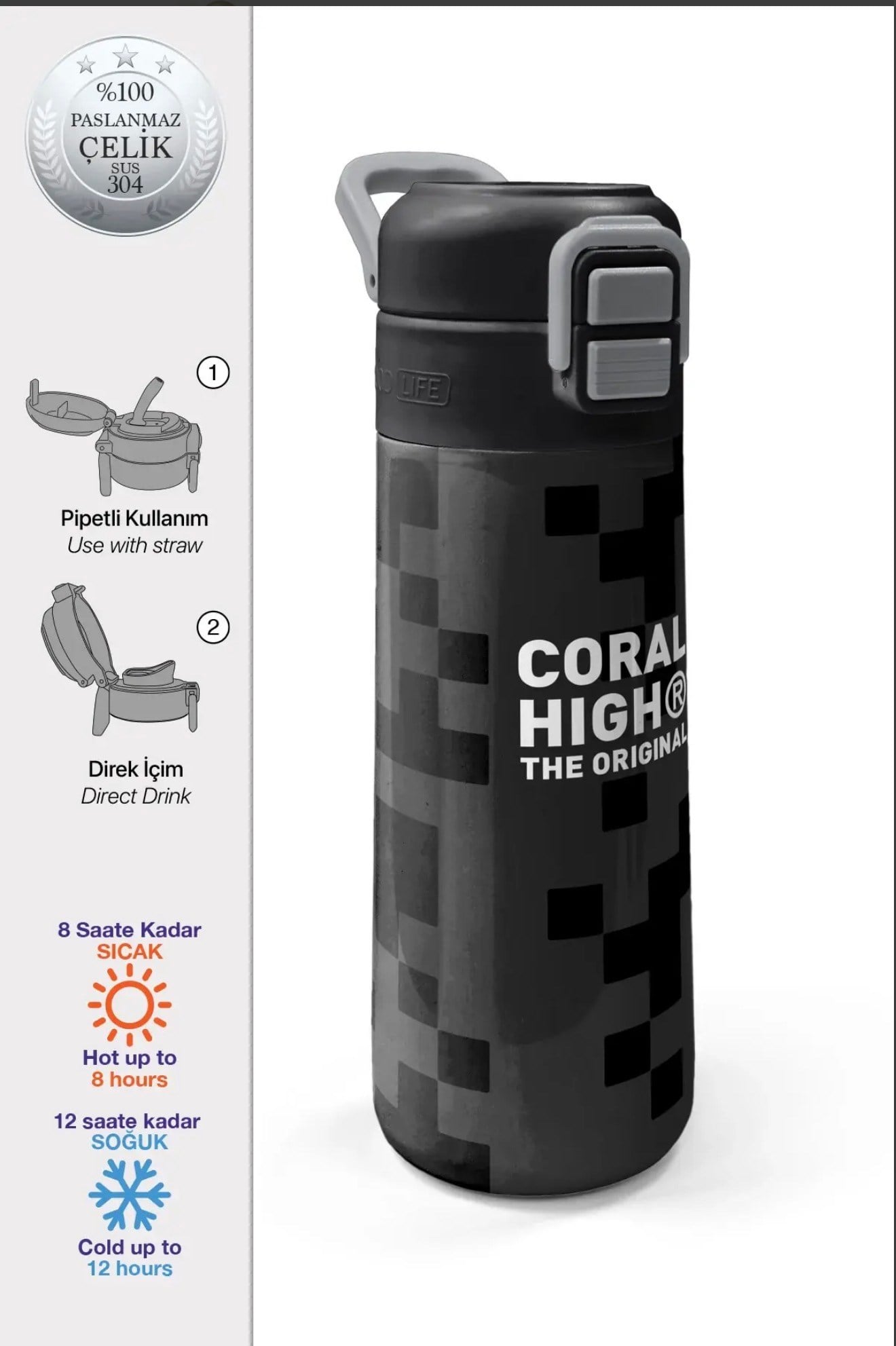 Coral High paslanmaz çelik pipetli ve direkt içimli Termos(500 ml) 31894