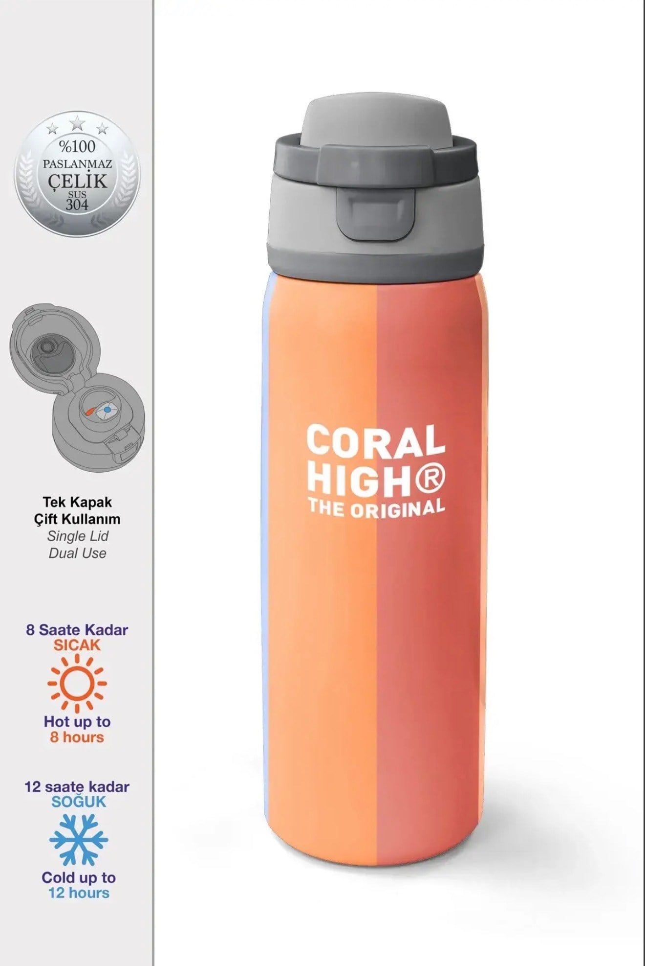 Coral High paslanmaz çelik PİPETLİ VE DİREKT İÇİMLİ termos (800 ml) 38540