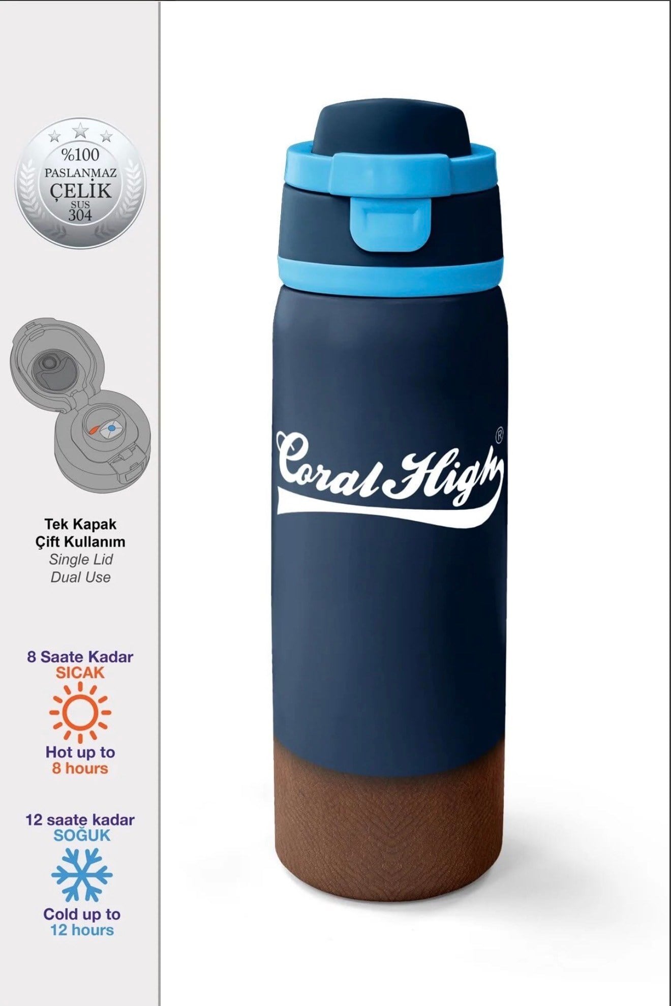 Coral High paslanmaz çelik PİPETLİ VE DİREKT İÇİMLİ termos (800 ml) 38514