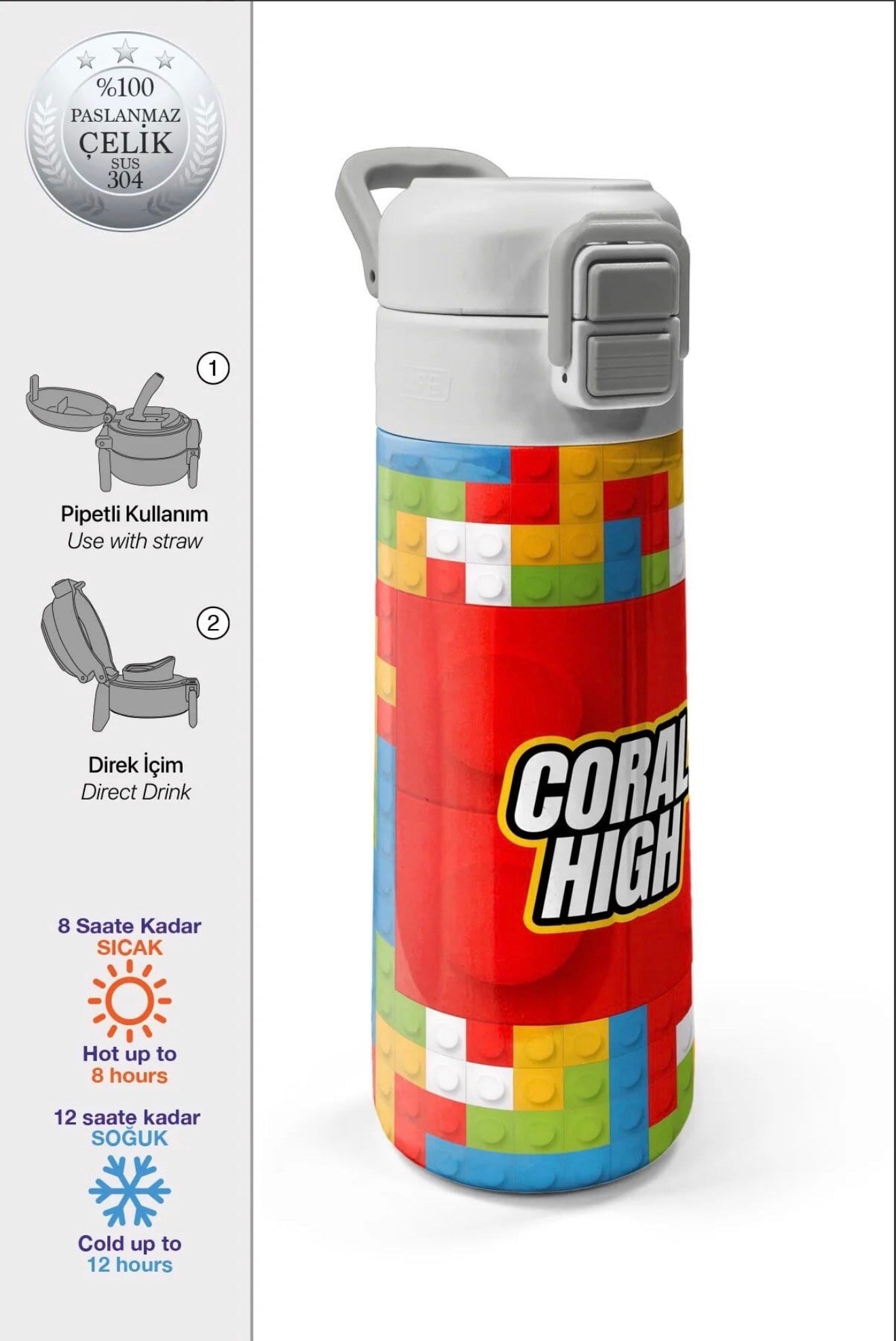 Coral High paslanmaz çelik pipetli ve direkt içimli Termos(500 ml) 31991