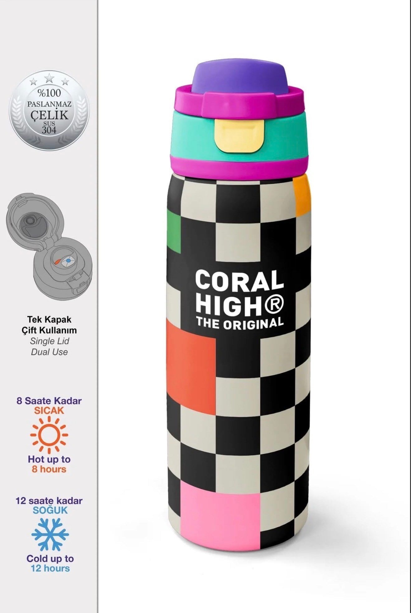 Coral High paslanmaz çelik PİPETLİ VE DİREKT İÇİMLİ termos (800 ml) 38504