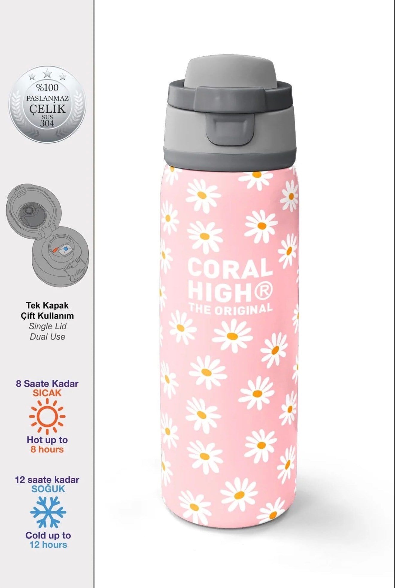 Coral High paslanmaz çelik PİPETLİ VE DİREKT İÇİMLİ termos (800 ml) 38502