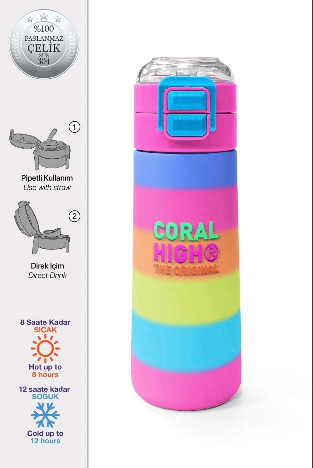Coral High paslanmaz çelik pipetli ve direkt içimli Termos(500 ml) 31986