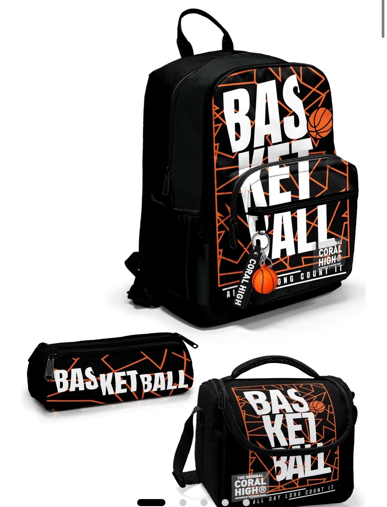 Coral High Siyah Basketbol Desenli 3'lü Okul Çanta Seti SET0123639