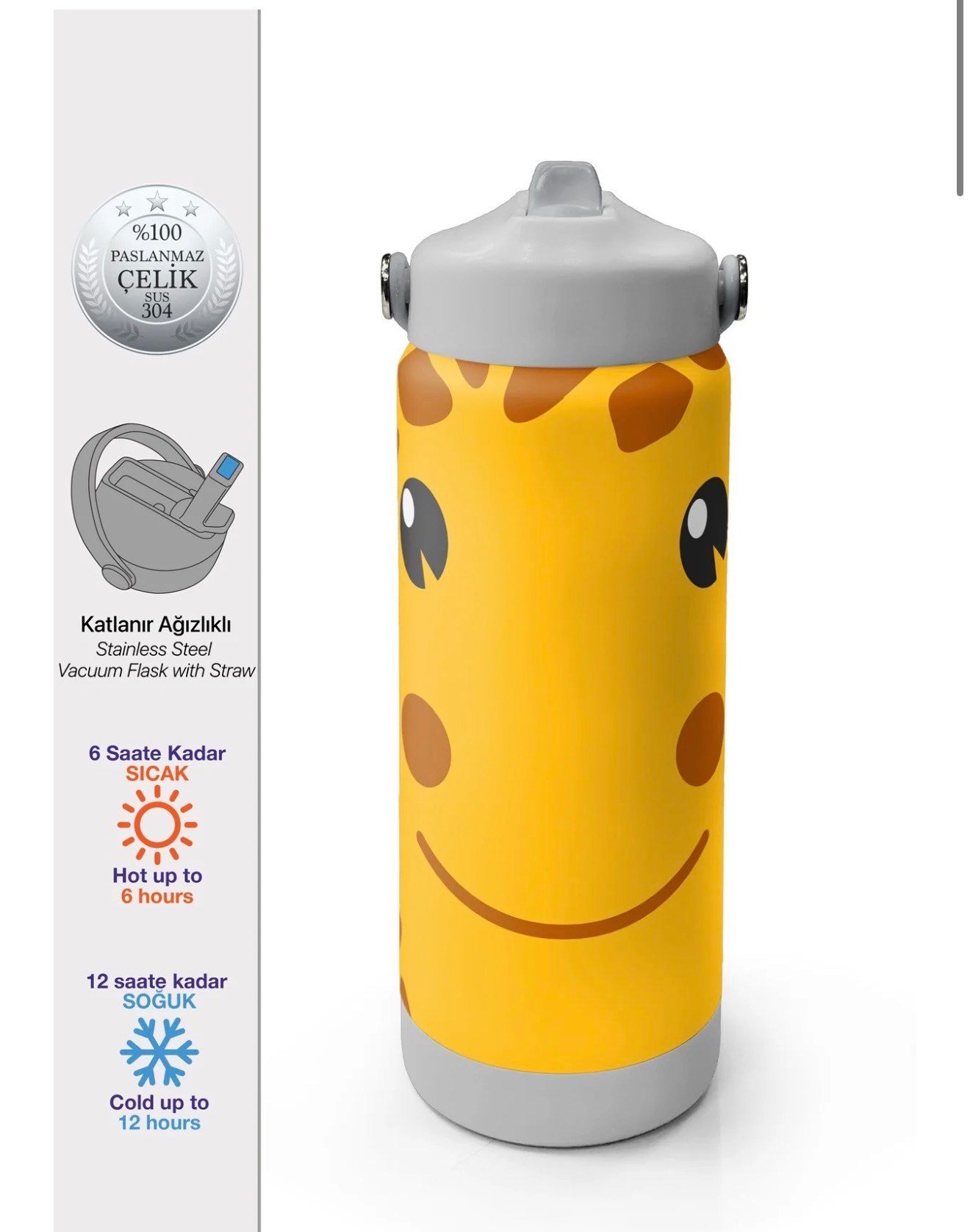 Coral High Zürafa Desenli Katlanır Ağızlıklı Çelik Termos 650 ml 38344