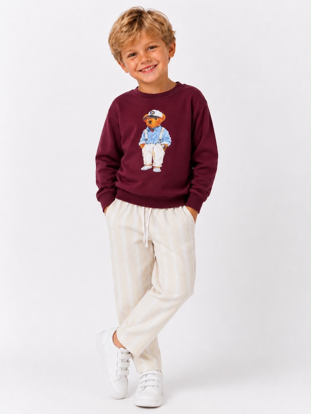 Erkek çocuk 2 iplik kumaş alt müslin Teddy takım