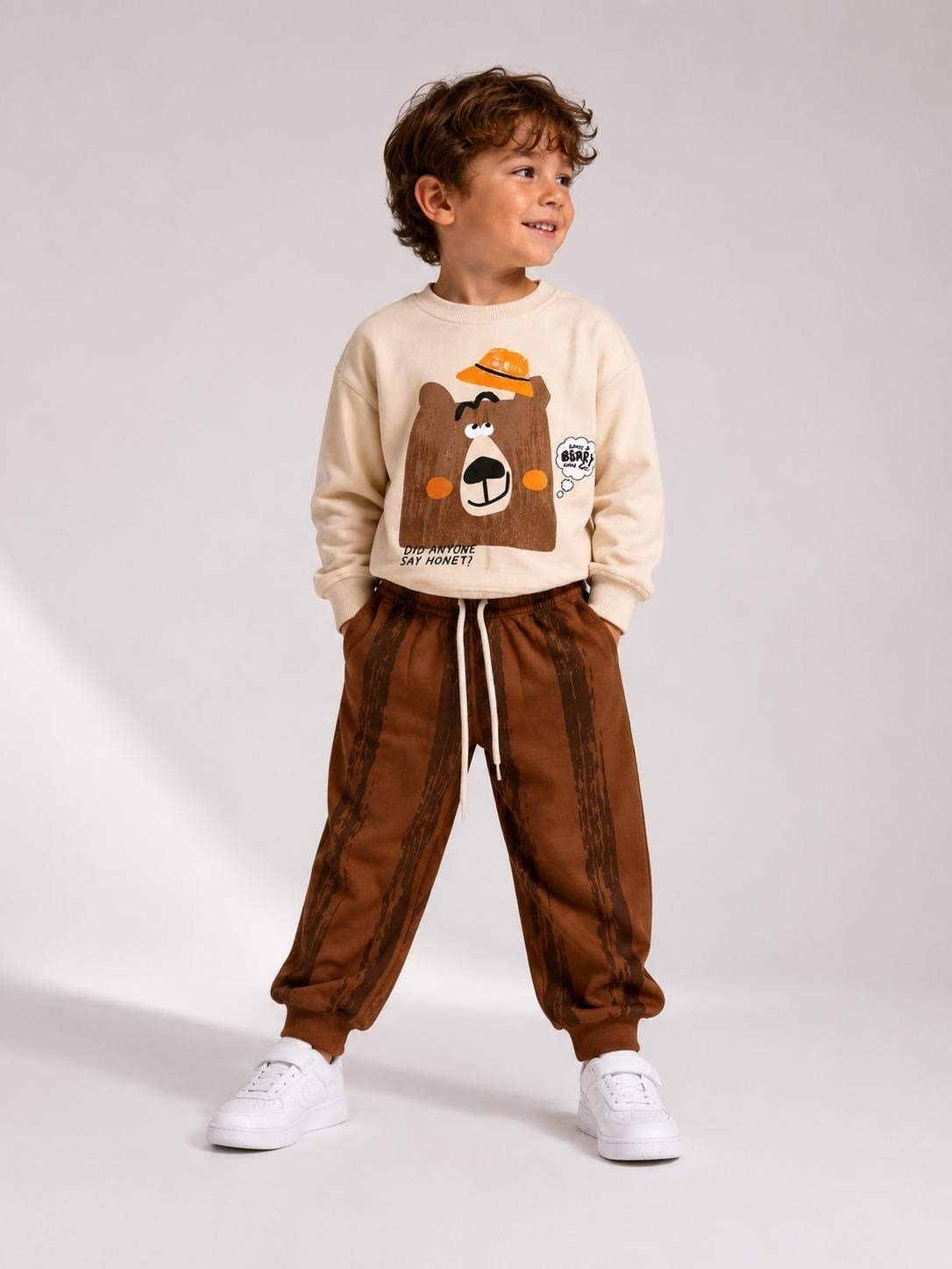 Erkek çocuk 2 iplik kumaş have a beary takım