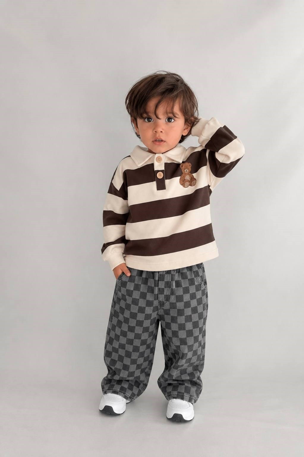 Erkek çocuk dama pantolon teddy sweat kombini