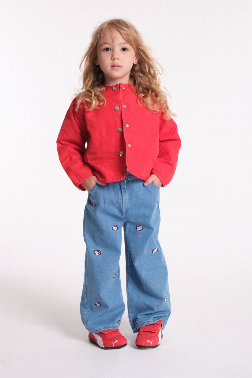 Kız çocuk kapitone ceketli denim pantolonlu takım